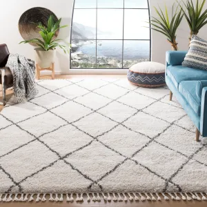 SAFAVIEH Moroccan Fringe Shag Joung 2-inch Thick Rug - Ivory/Grey - 8' x 10'