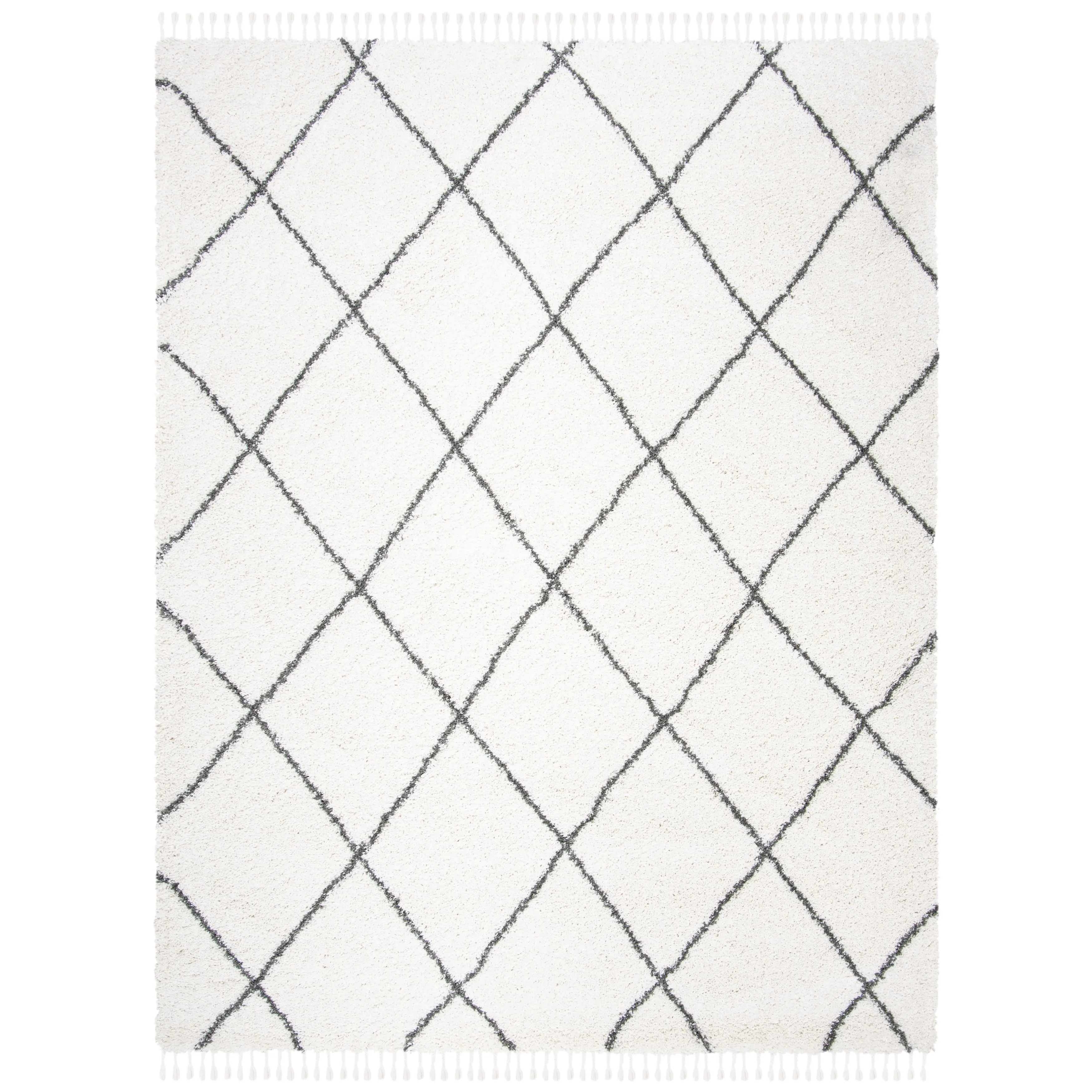 SAFAVIEH Moroccan Fringe Shag Joung 2-inch Thick Rug - Ivory/Grey - 8' x 10'
