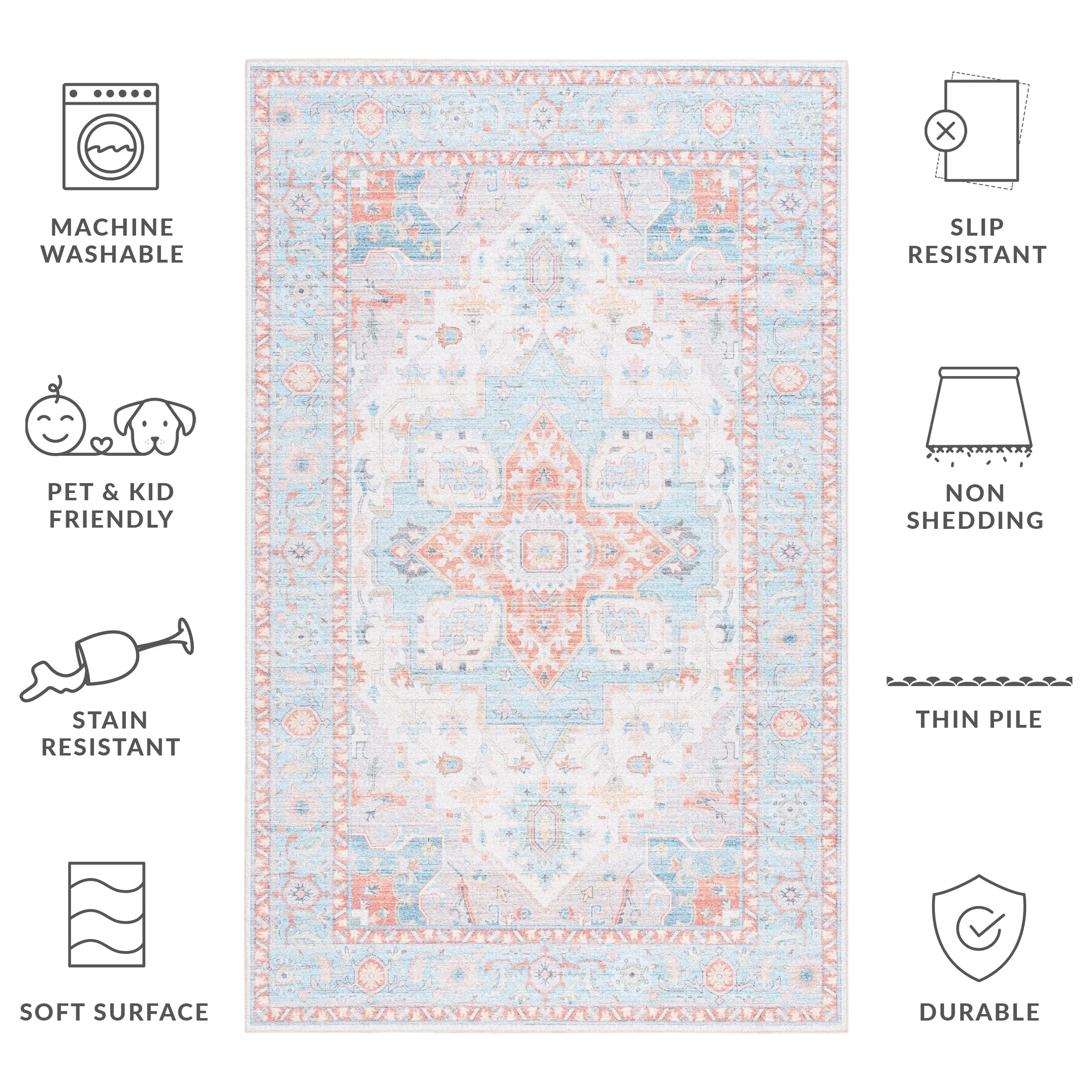 SAFAVIEH Tucson Ava Machine Washable Slip Resistant Shabby Chic
