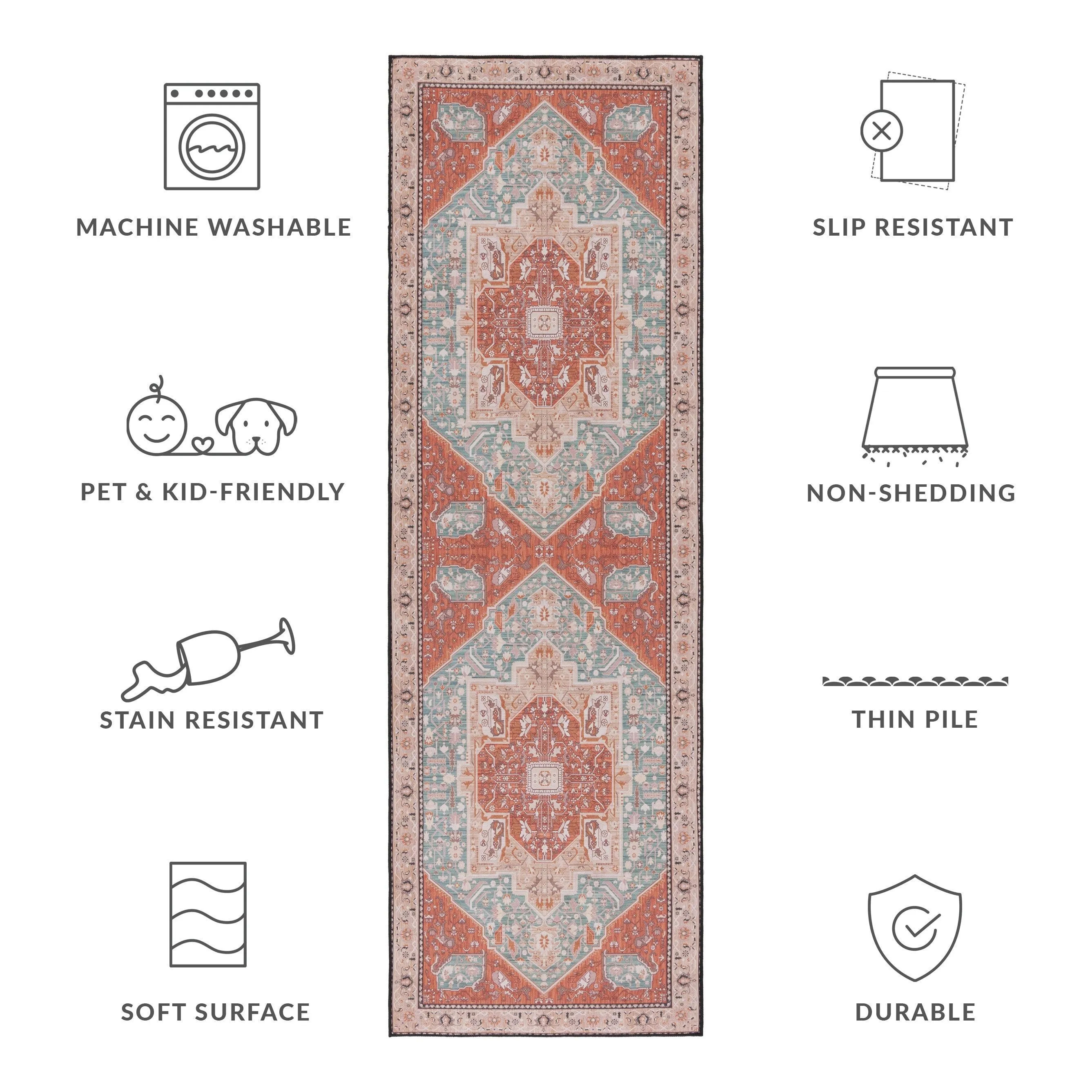 SAFAVIEH Tucson Machine Washable Slip Resistant Dessa Traditional Rug