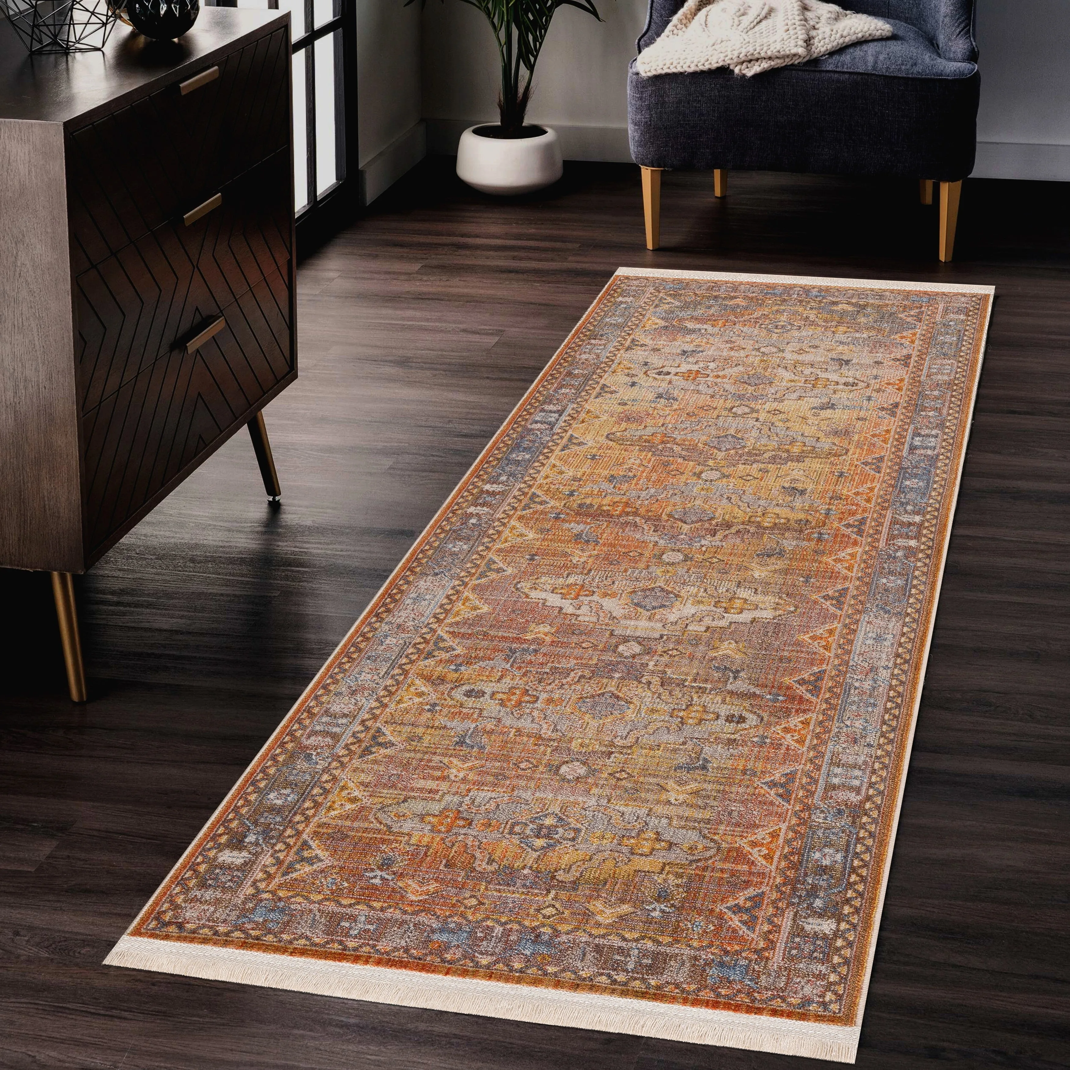 Sevita Bright Boho Distressed Medallion Area Rug
