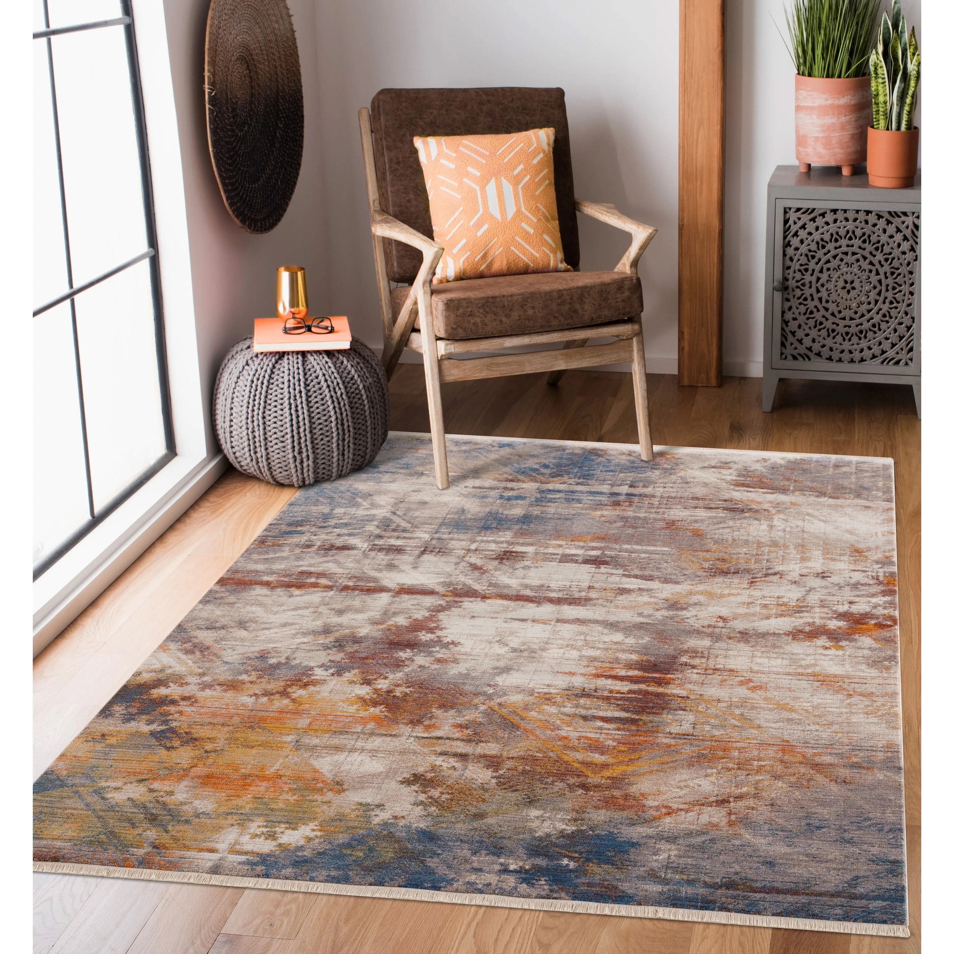 Sevita Modern Distressed Abstract Geometric Area Rug