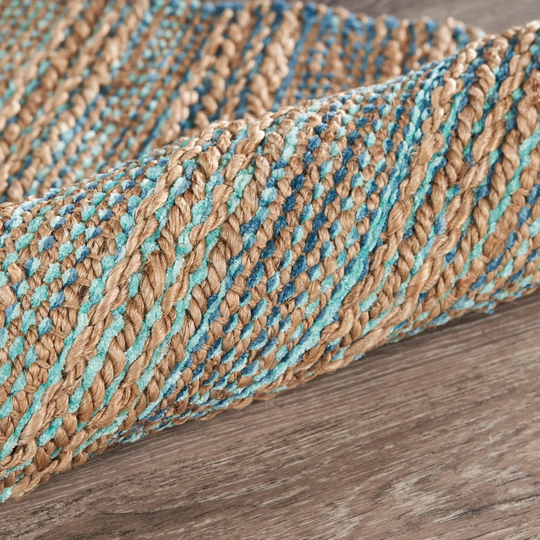 Sevita Organic Jute Geometric Area Rug. Tan and Teal