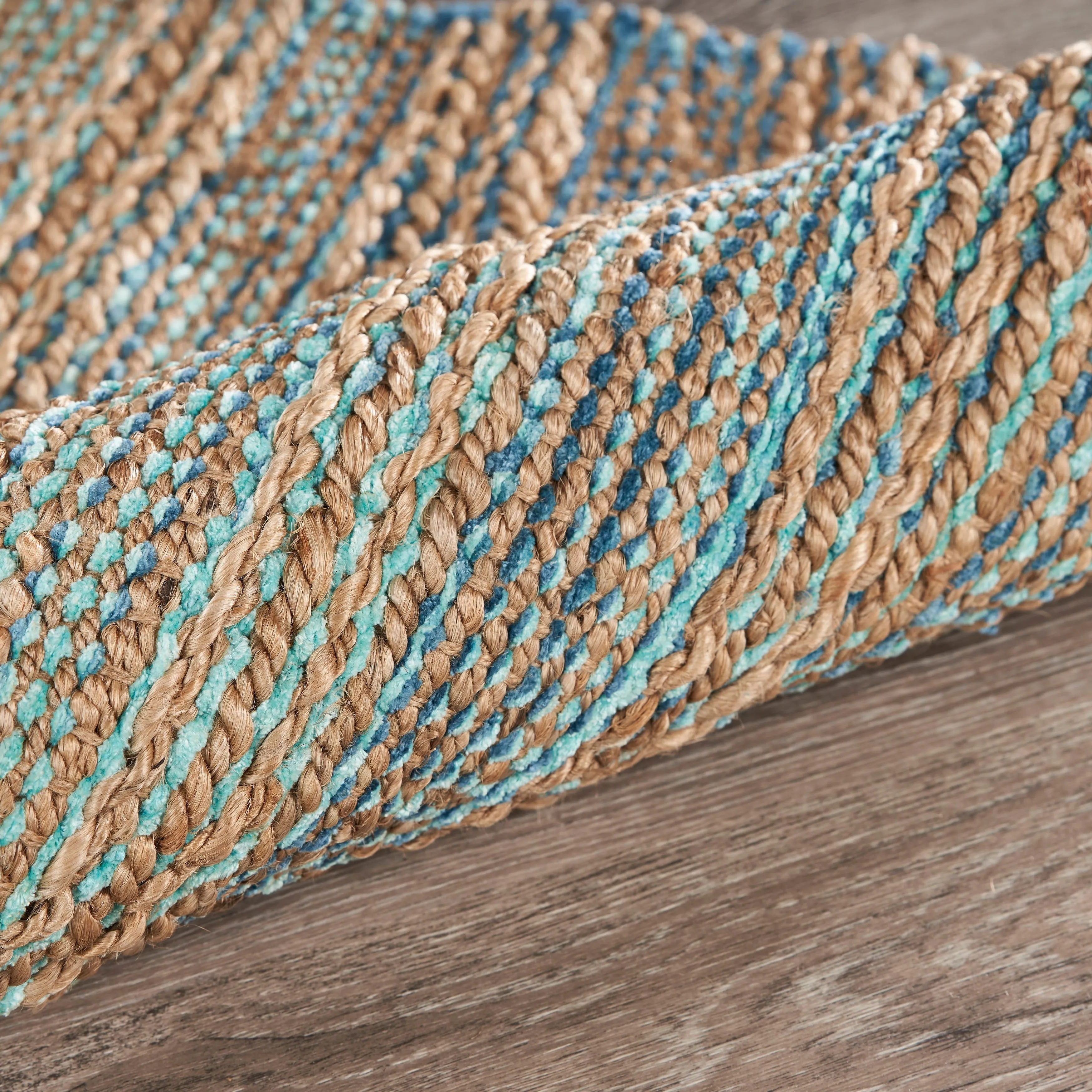 Sevita Organic Jute Geometric Area Rug. Tan and Teal