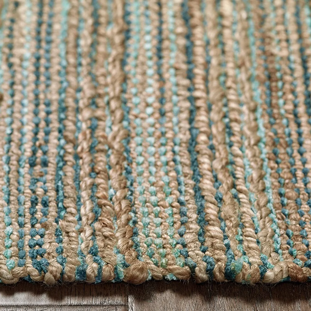 Sevita Organic Jute Geometric Area Rug. Tan and Teal