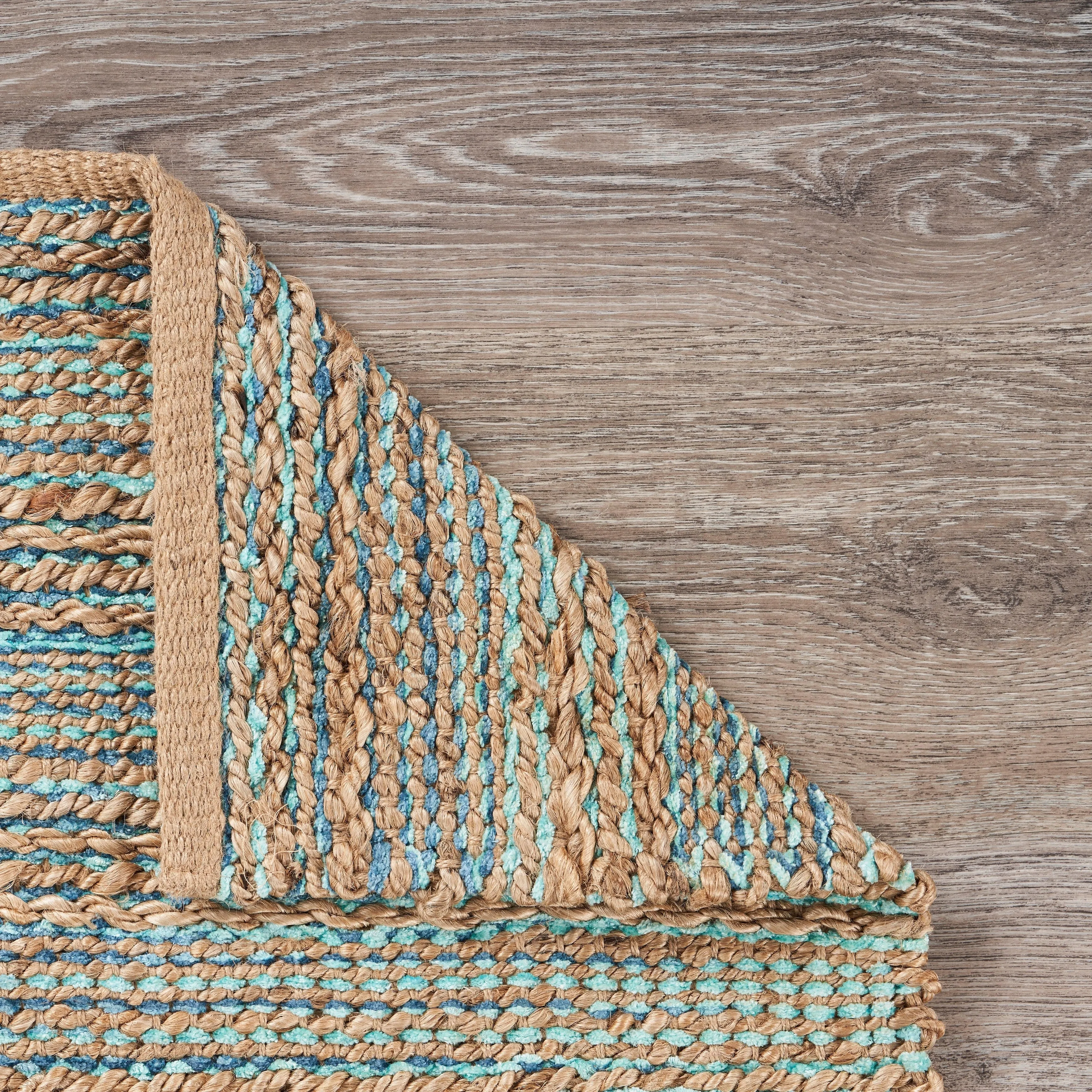 Sevita Organic Jute Geometric Area Rug. Tan and Teal