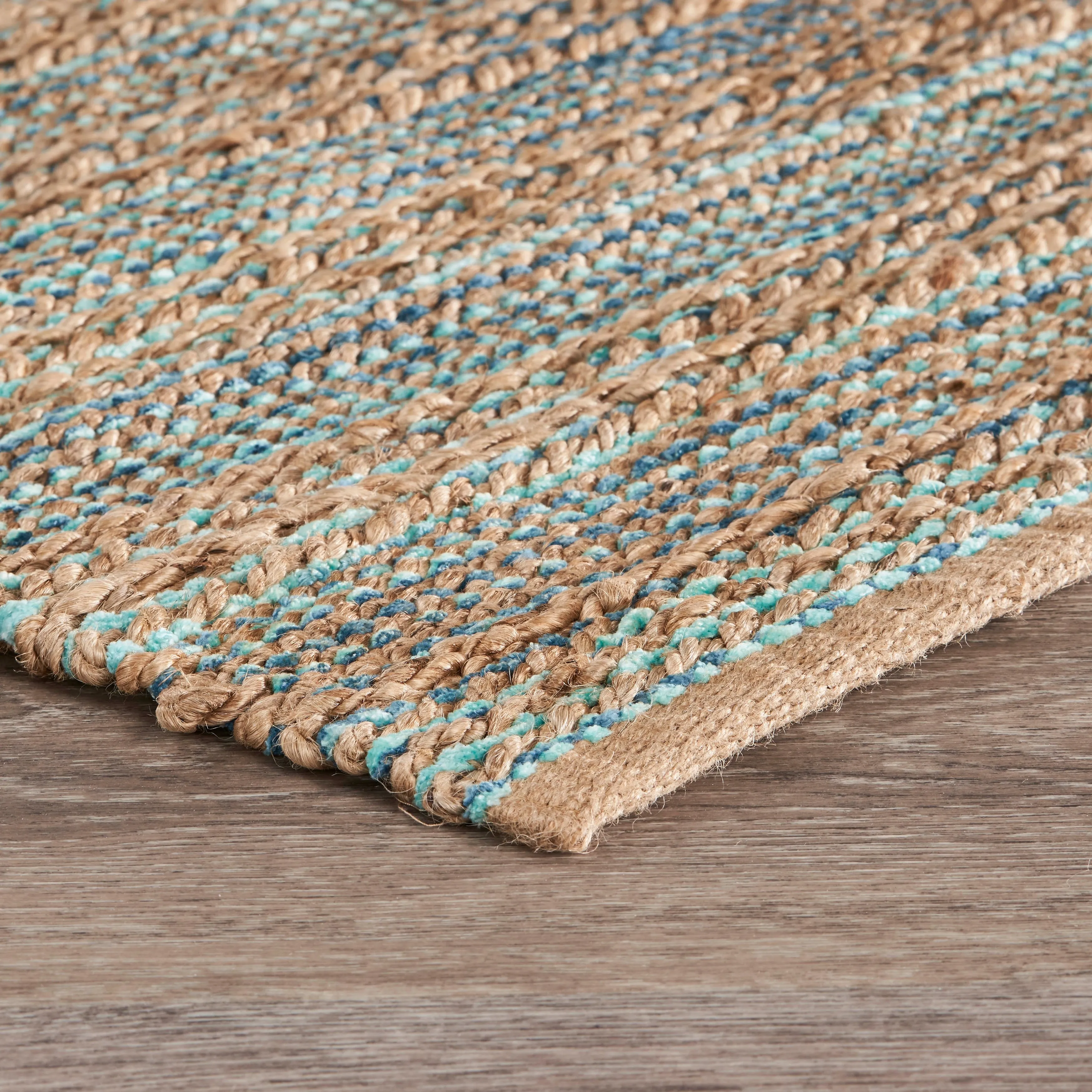 Sevita Organic Jute Geometric Area Rug. Tan and Teal