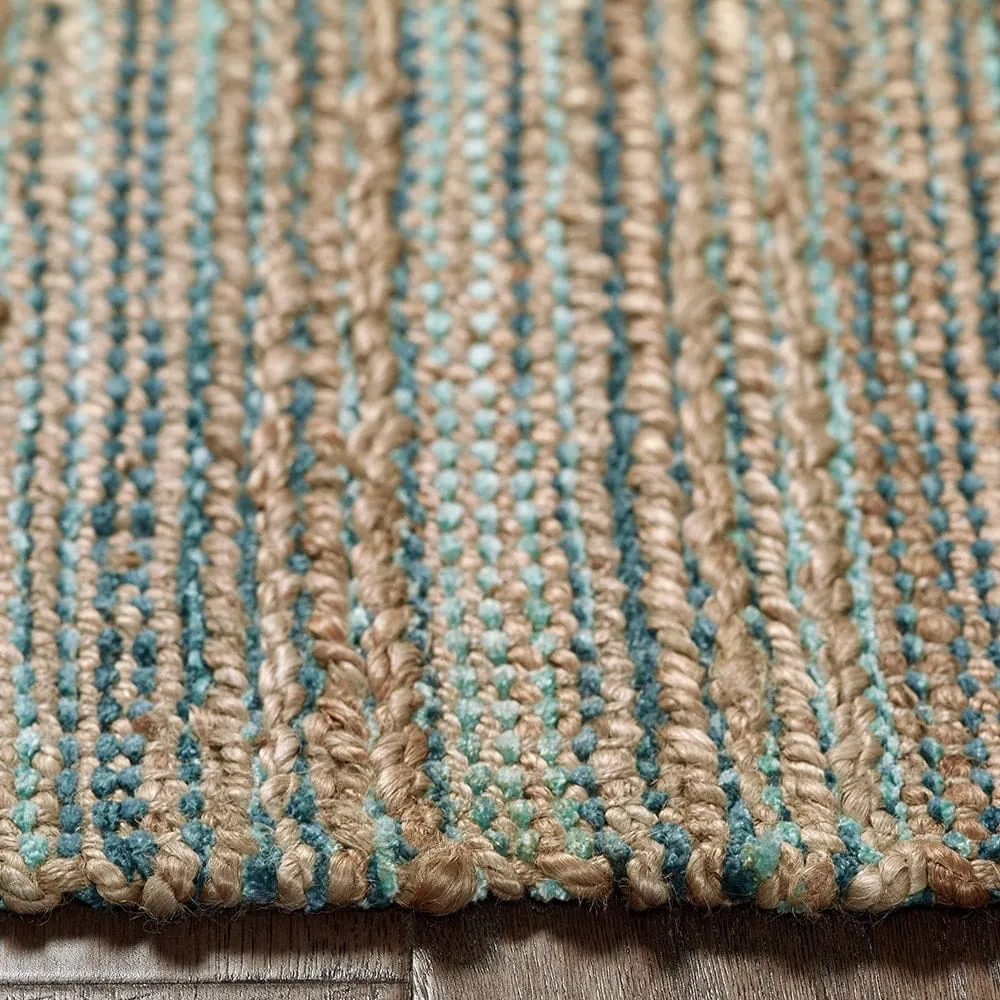 Sevita Organic Jute Geometric Area Rug. Tan and Teal