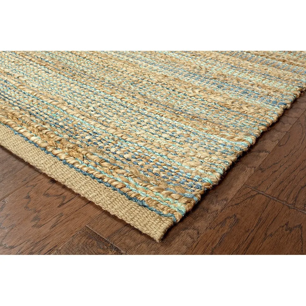 Sevita Organic Jute Geometric Area Rug. Tan and Teal