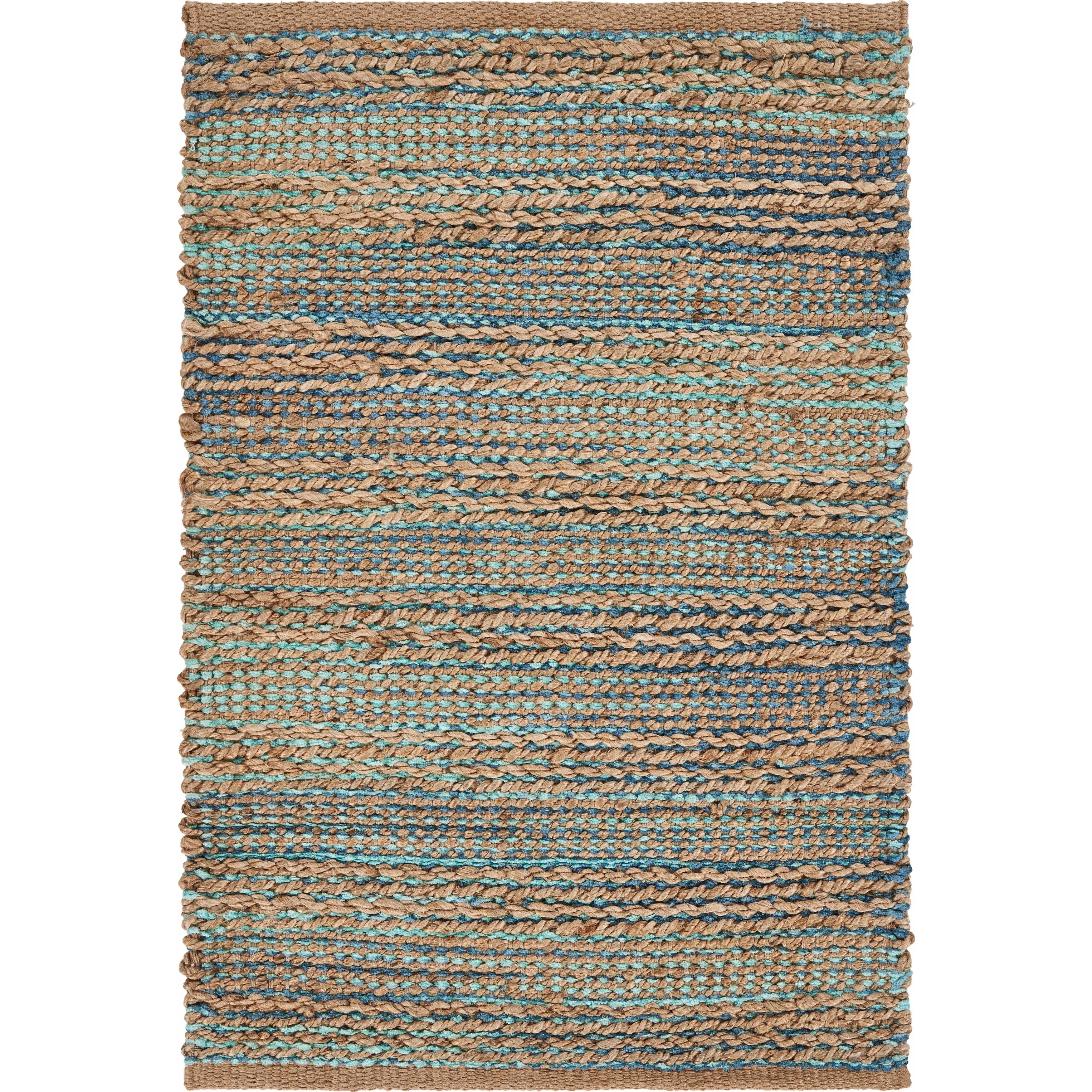 Sevita Organic Jute Geometric Area Rug. Tan and Teal