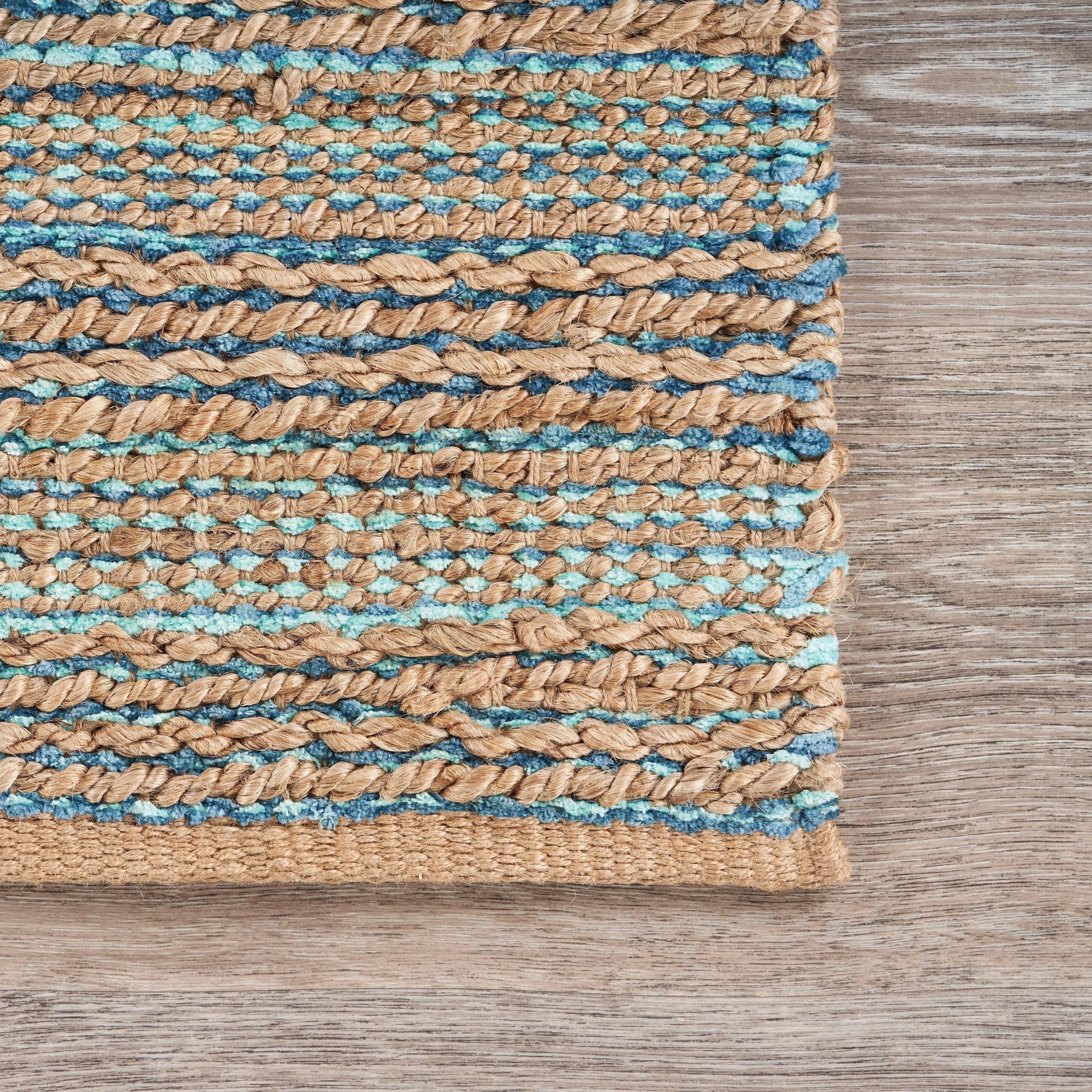 Sevita Organic Jute Geometric Area Rug. Tan and Teal