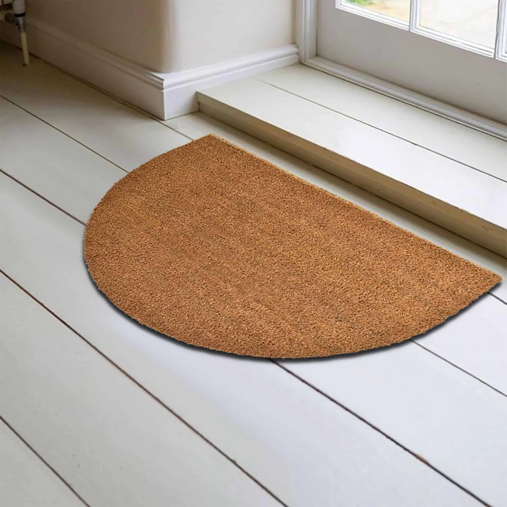 Sheltered Half Round Front Door Mat Braided Coir Coco Rubber Rug