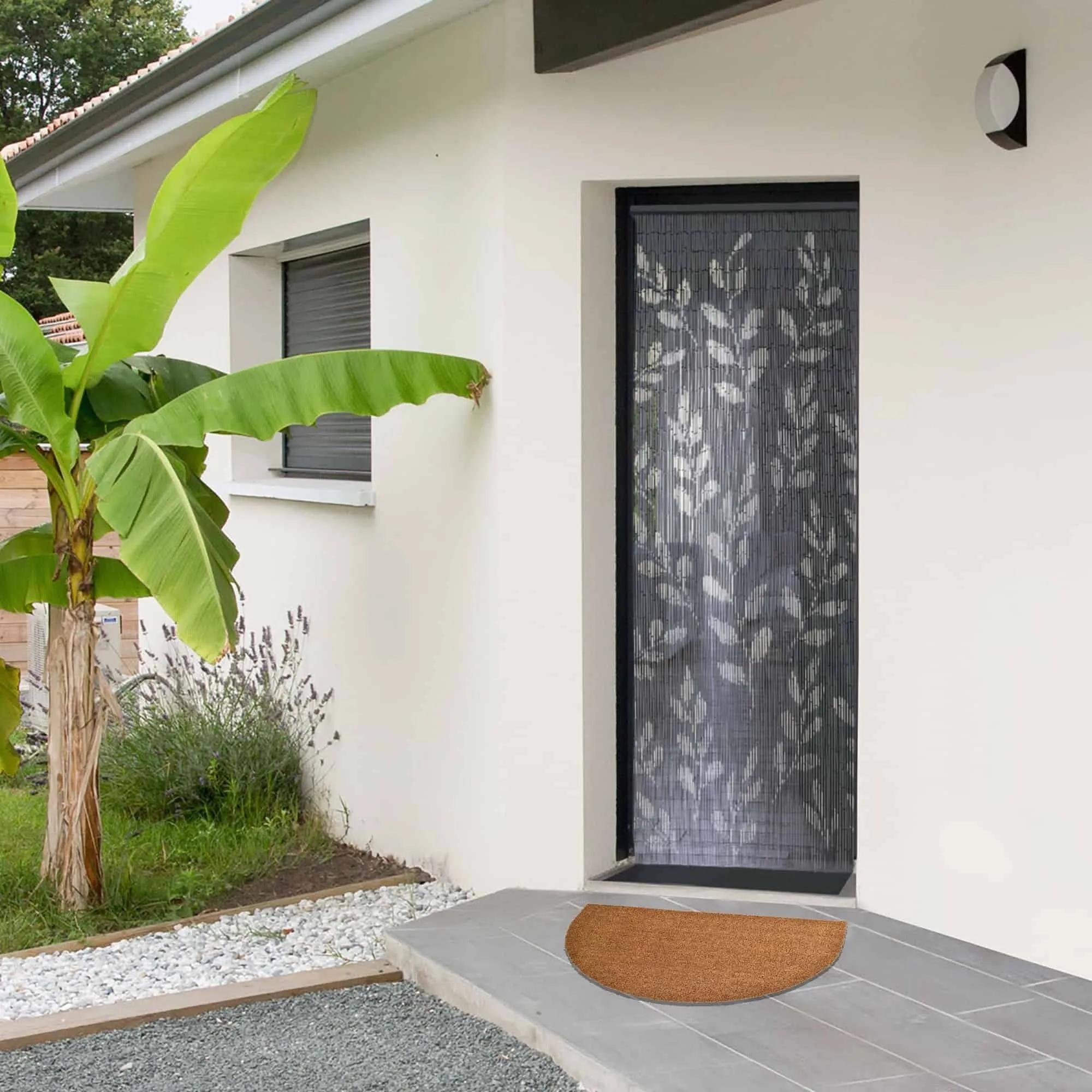 Sheltered Half Round Front Door Mat Braided Coir Coco Rubber Rug