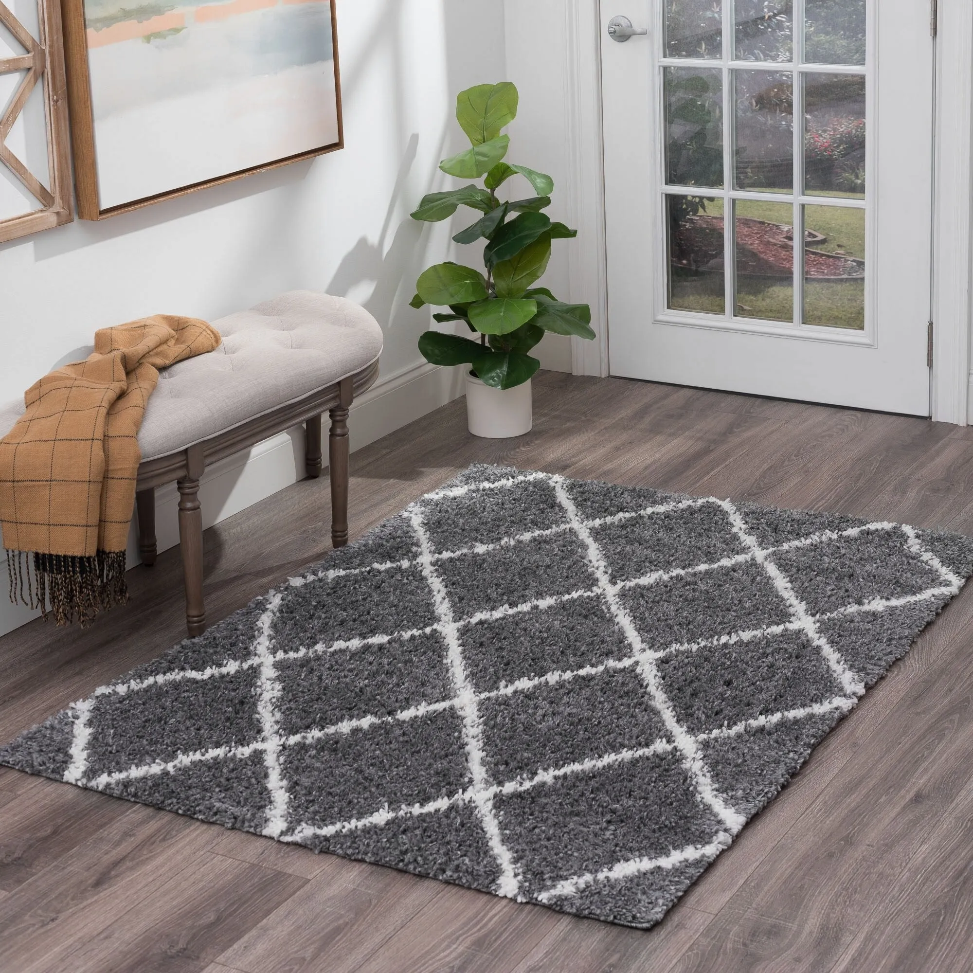 Sohni Shag Farmhouse Diamond Indoor Area Rug