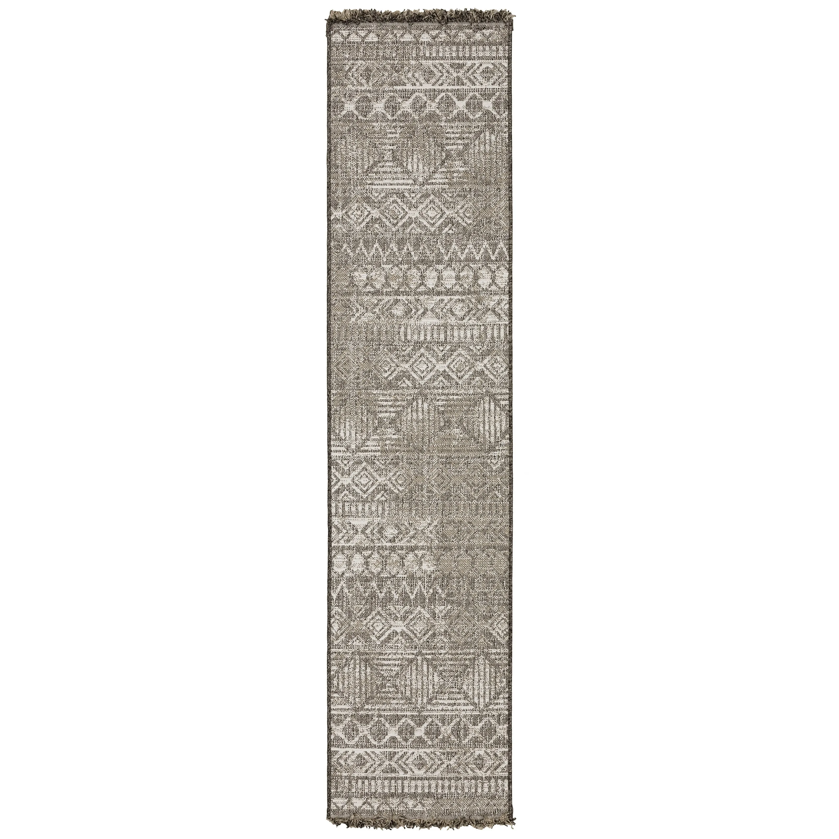 Style Haven Grayton Tribal Inspired Beige/ Black Indoor-Outdoor Fringe Edge Rug