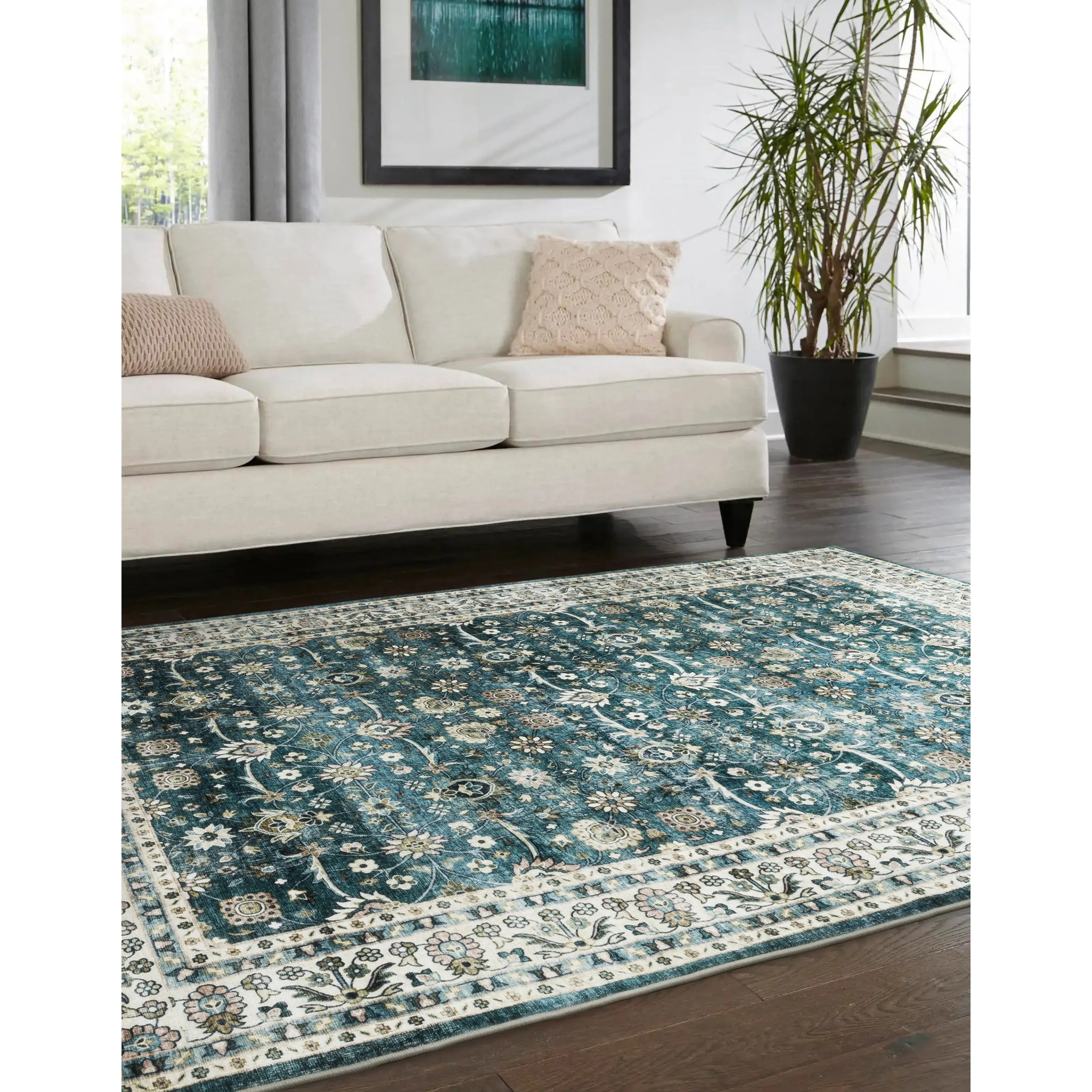 Style Haven Sunderland Bordered Traditional Machine Washable Area Rug Mat