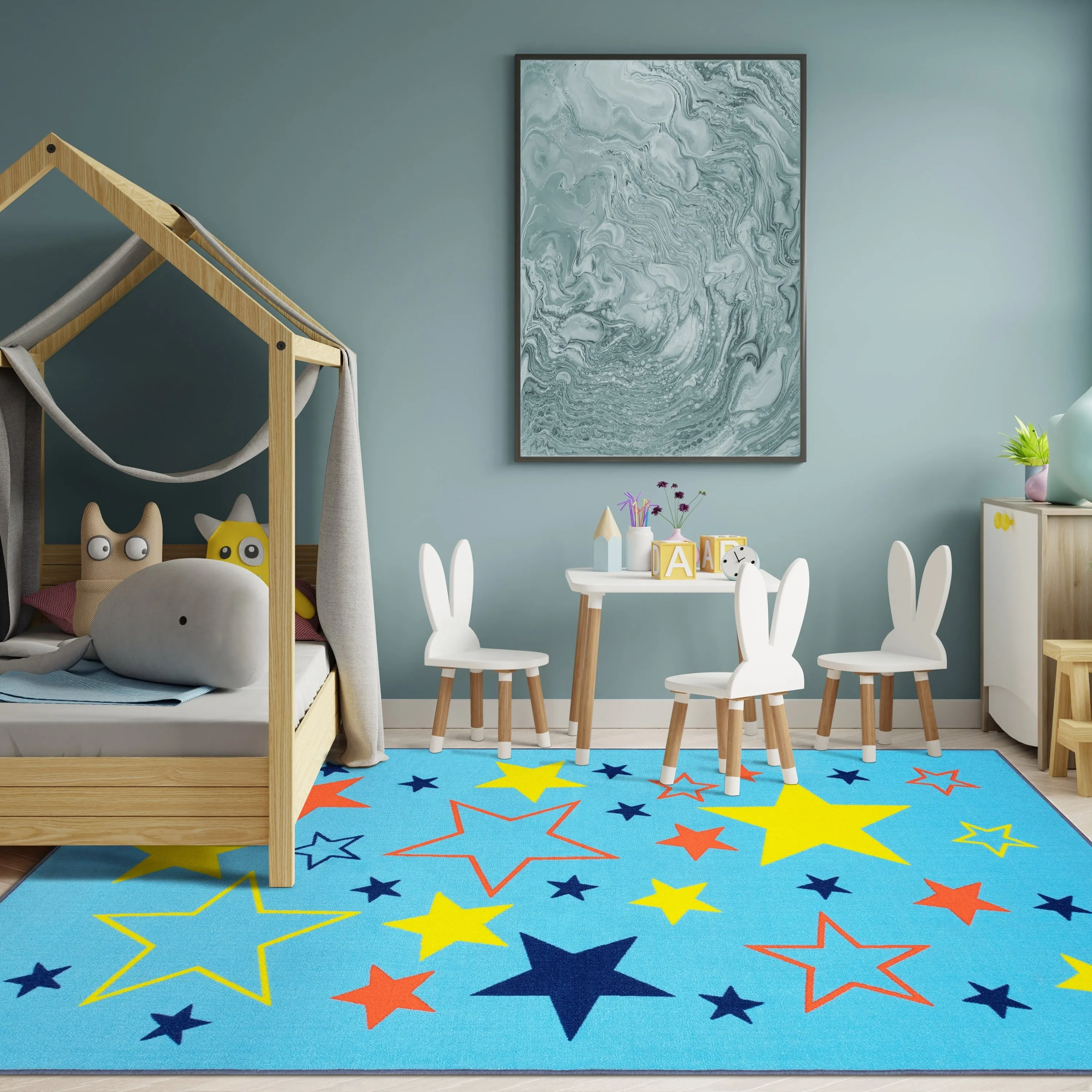 Superior All Star Non-Slip Kids Playroom Washable Indoor Area Rug