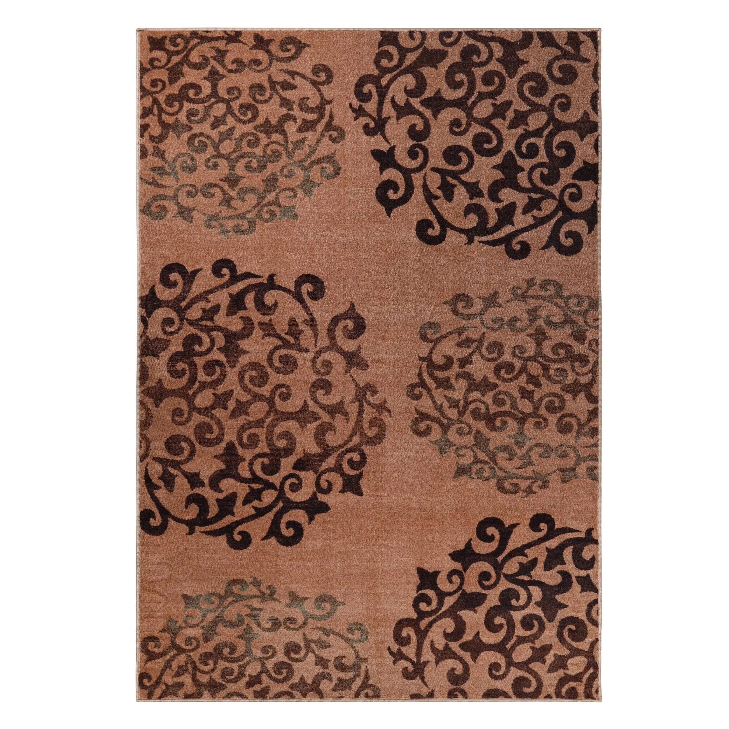 Superior Amber Floral Scroll Non-Slip Washable Indoor Runner or Area Rug