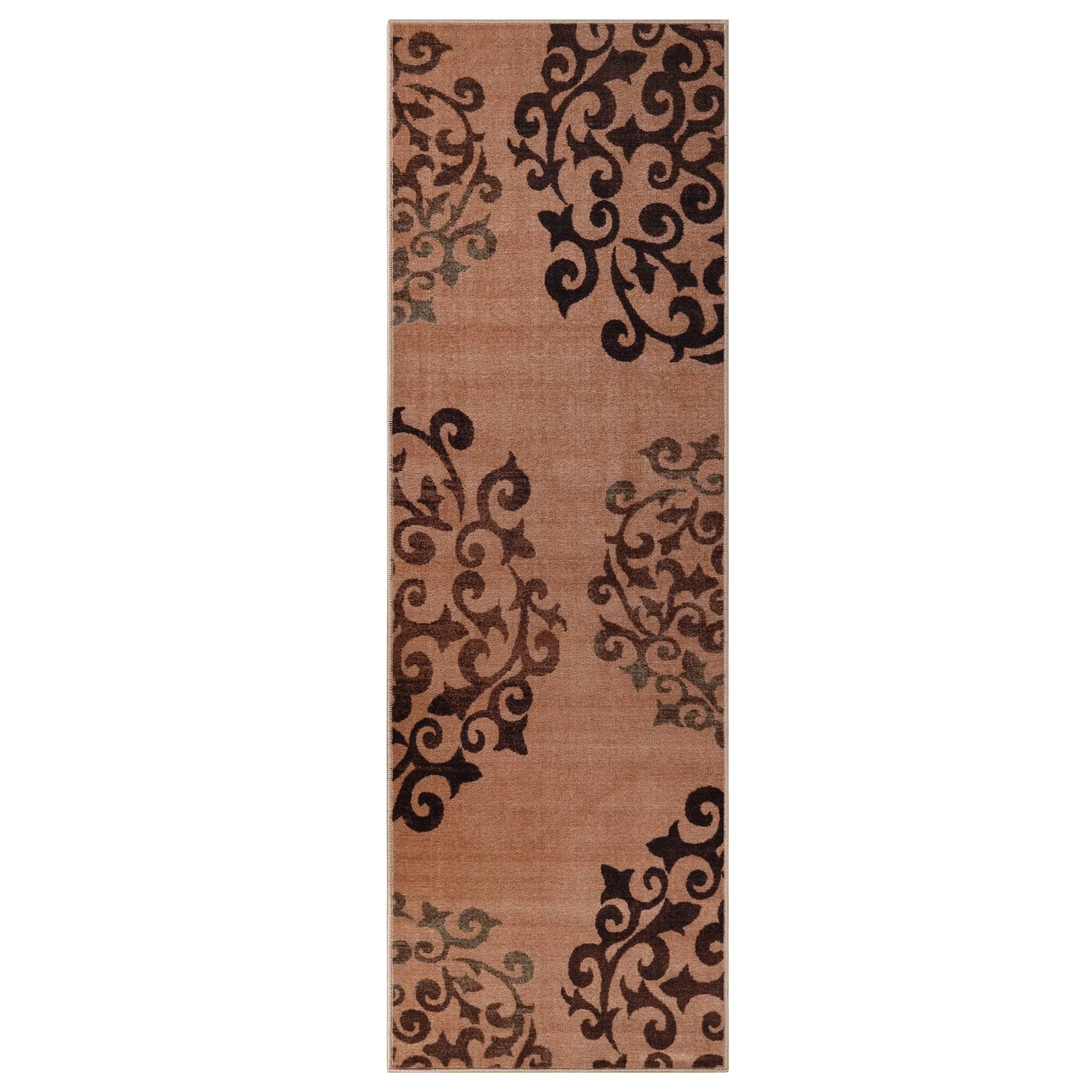 Superior Amber Floral Scroll Non-Slip Washable Indoor Runner or Area Rug