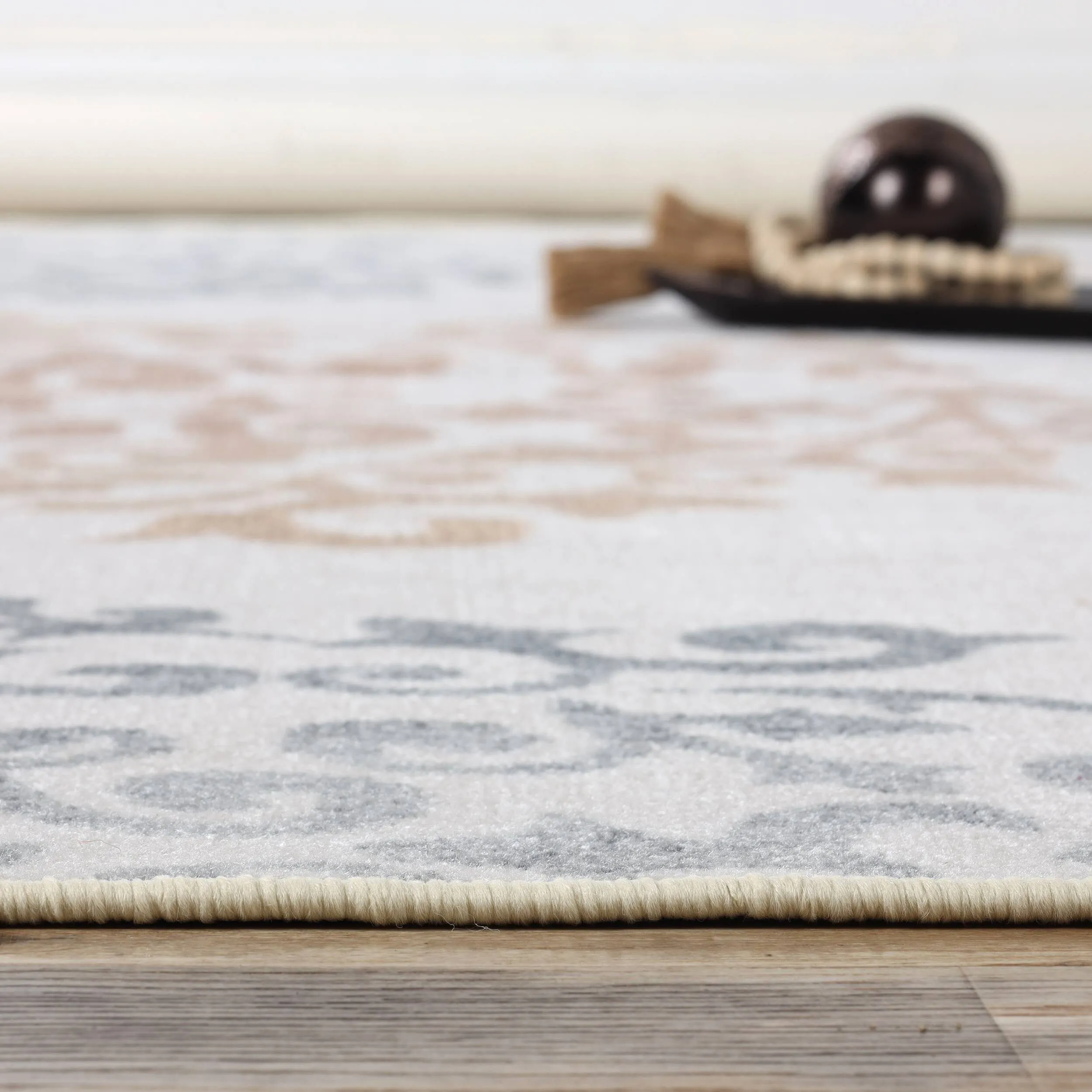 Superior Amber Floral Scroll Non-Slip Washable Indoor Runner or Area Rug