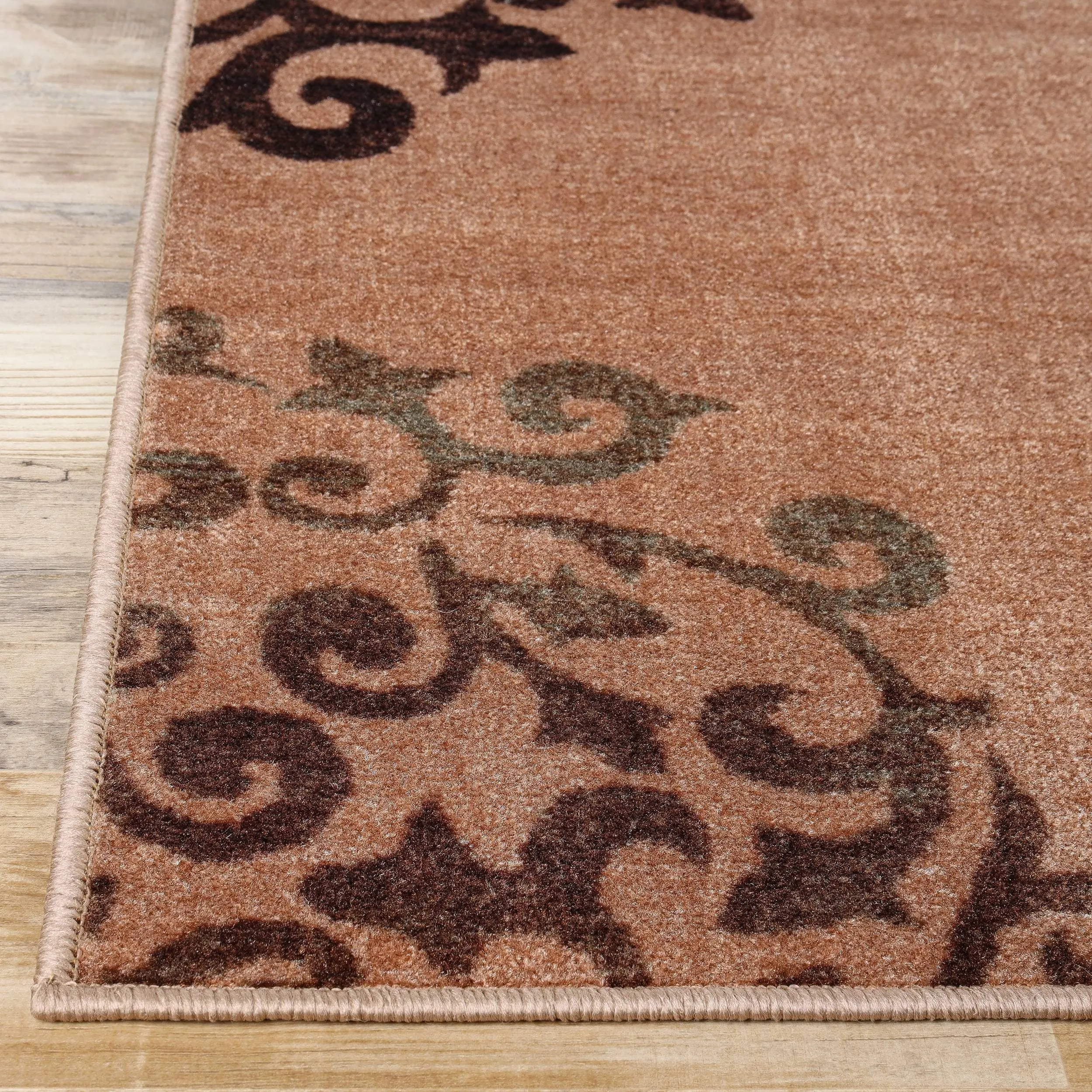 Superior Amber Floral Scroll Non-Slip Washable Indoor Runner or Area Rug