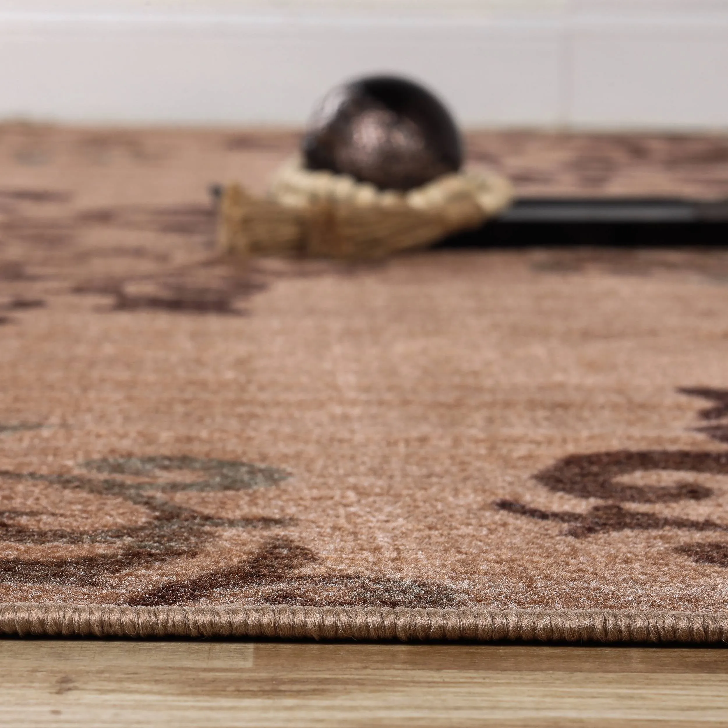 Superior Amber Floral Scroll Non-Slip Washable Indoor Runner or Area Rug