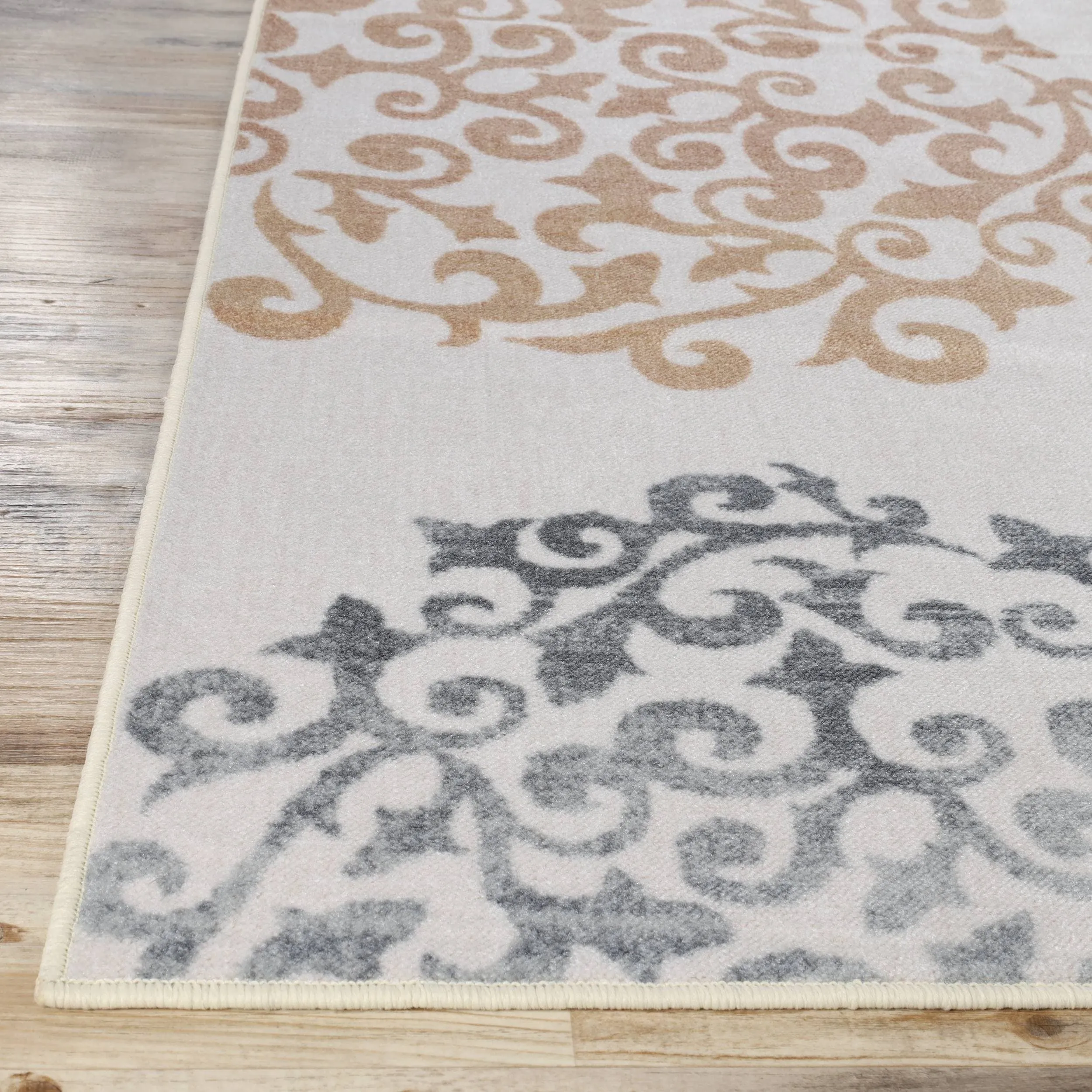 Superior Amber Floral Scroll Non-Slip Washable Indoor Runner or Area Rug