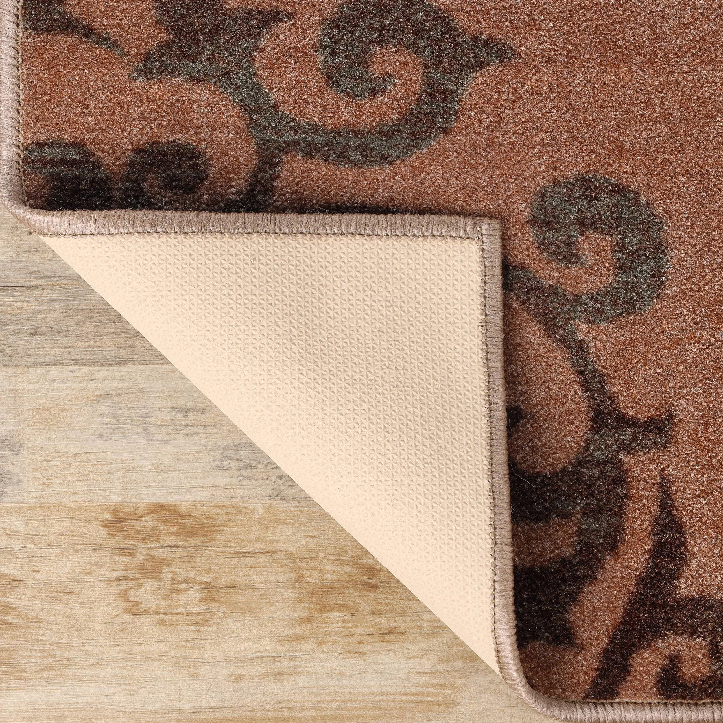 Superior Amber Floral Scroll Non-Slip Washable Indoor Runner or Area Rug