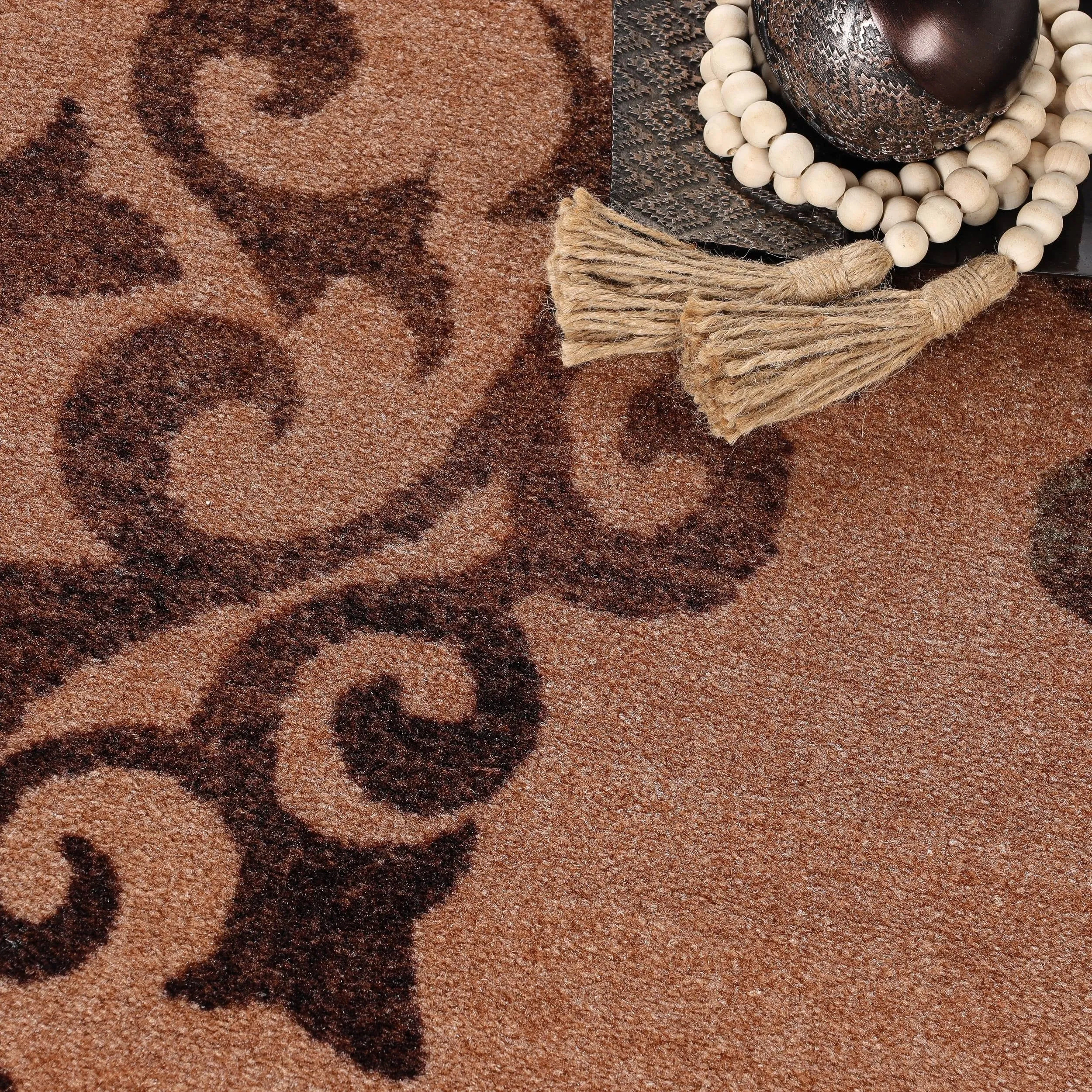 Superior Amber Floral Scroll Non-Slip Washable Indoor Runner or Area Rug