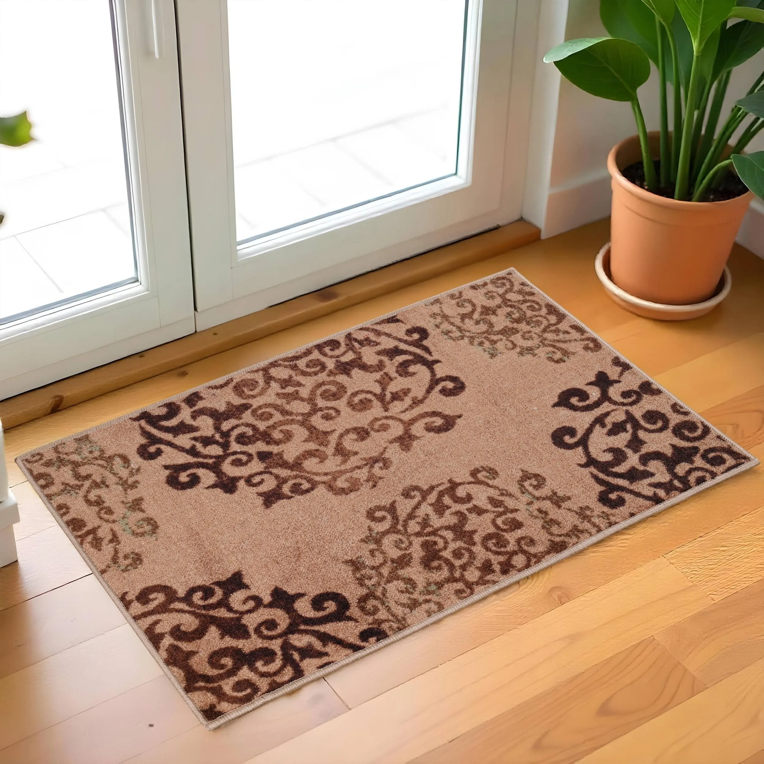 Superior Amber Floral Scroll Non-Slip Washable Indoor Runner or Area Rug