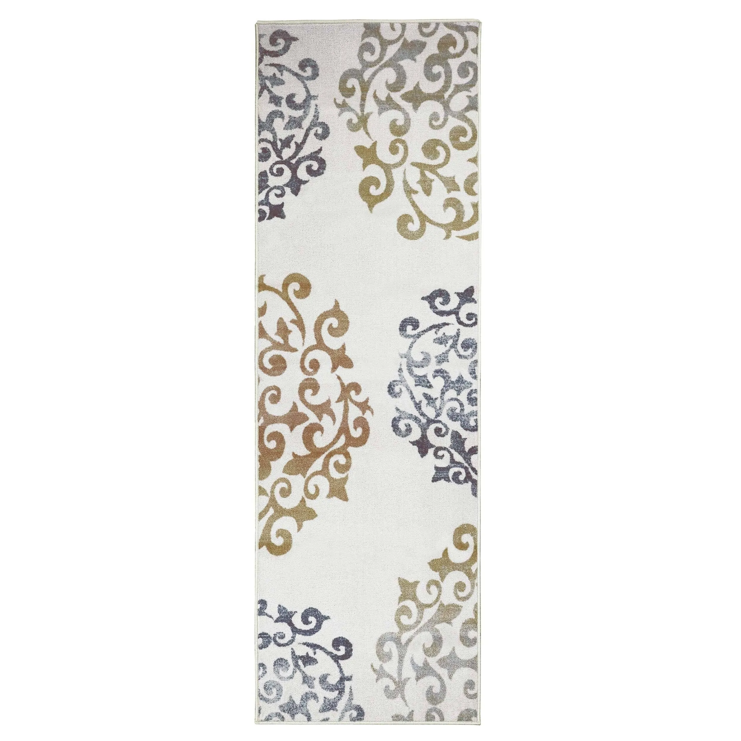 Superior Amber Floral Scroll Non-Slip Washable Indoor Runner or Area Rug
