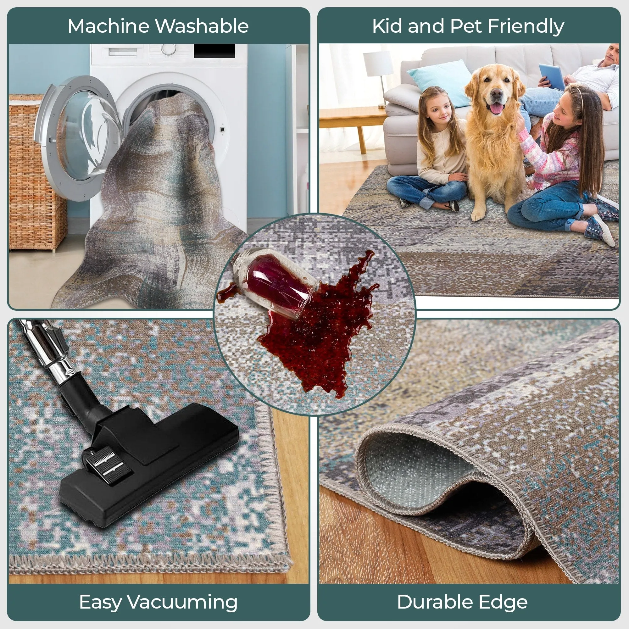 Superior Ara Patchwork Non-Slip Machine Washable Indoor Area Rug or Runner