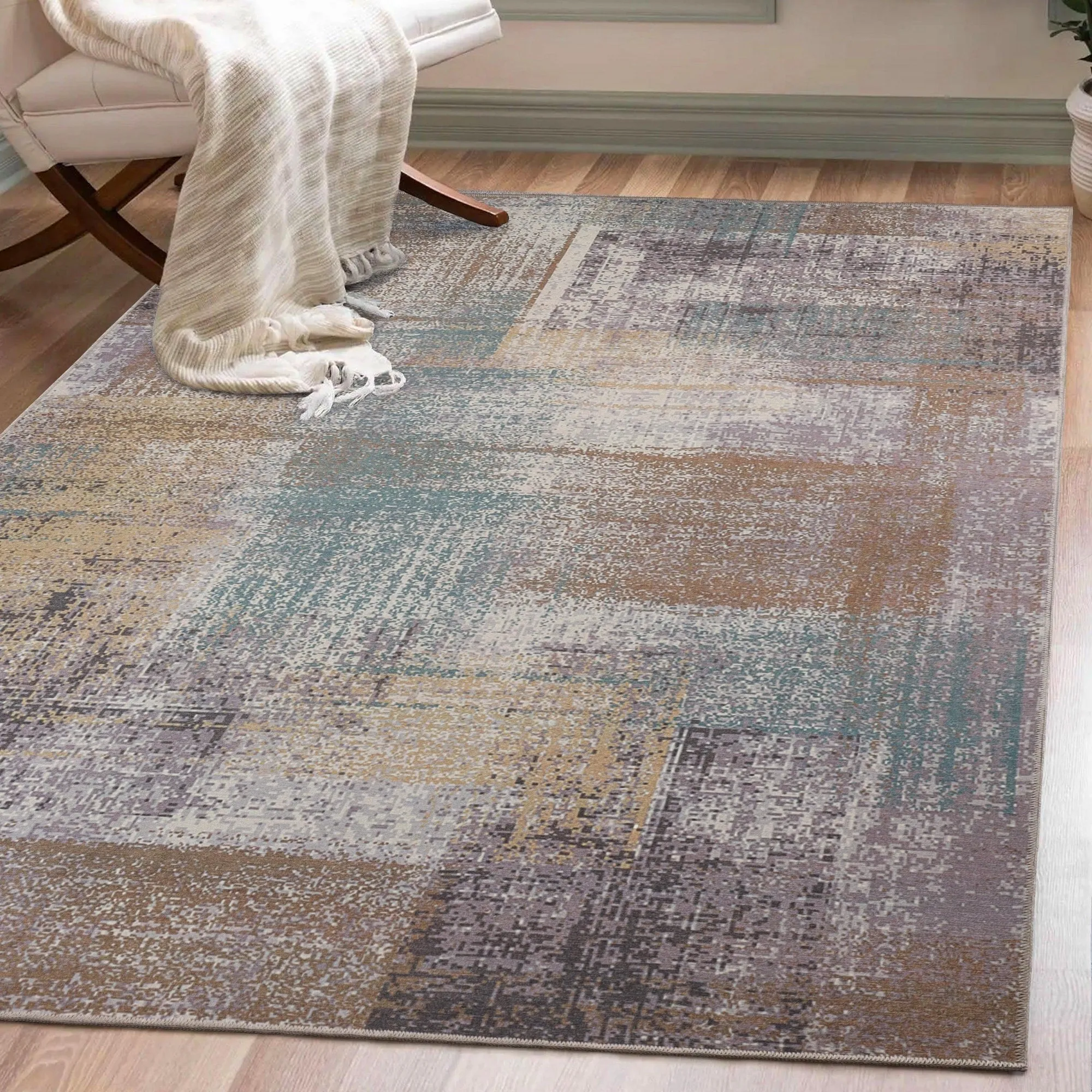 Superior Ara Patchwork Non-Slip Machine Washable Indoor Area Rug or Runner