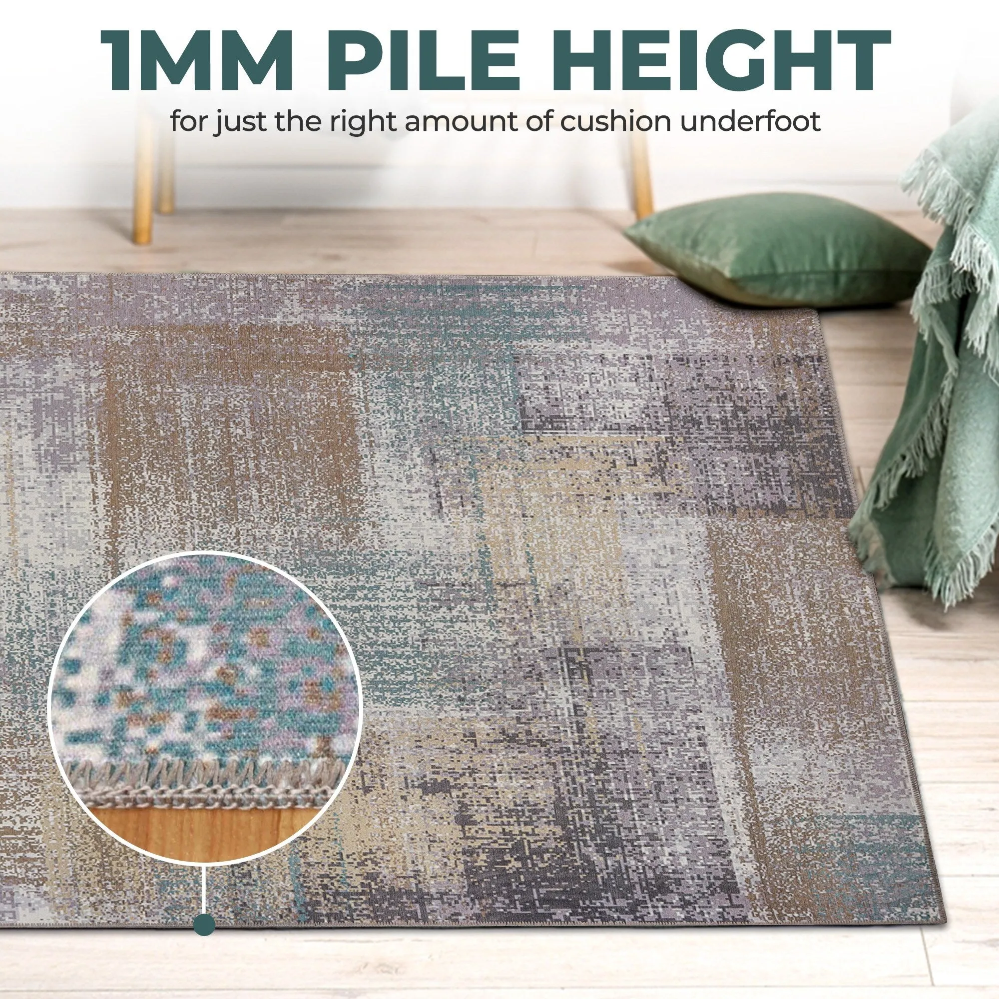 Superior Ara Patchwork Non-Slip Machine Washable Indoor Area Rug or Runner