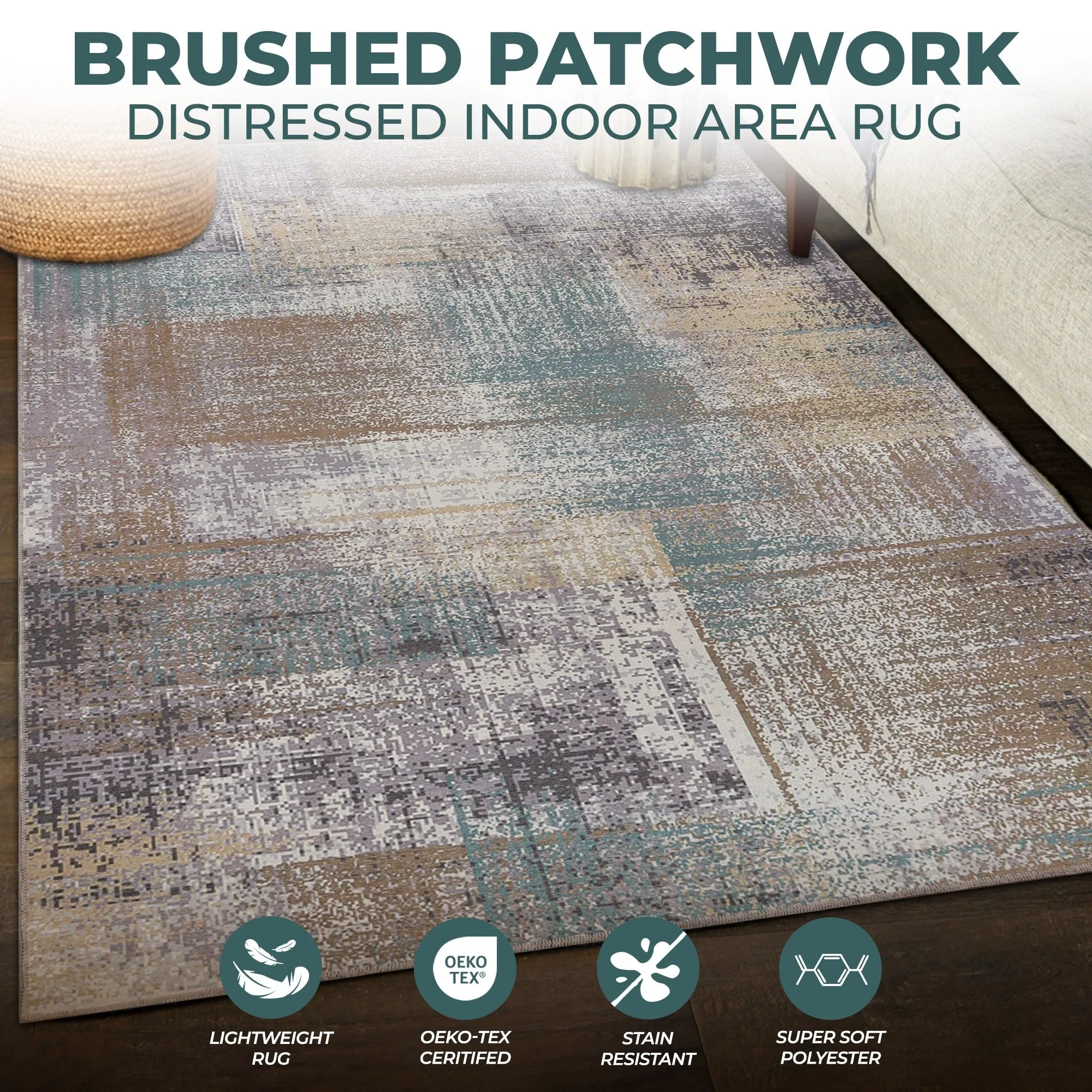 Superior Ara Patchwork Non-Slip Machine Washable Indoor Area Rug or Runner