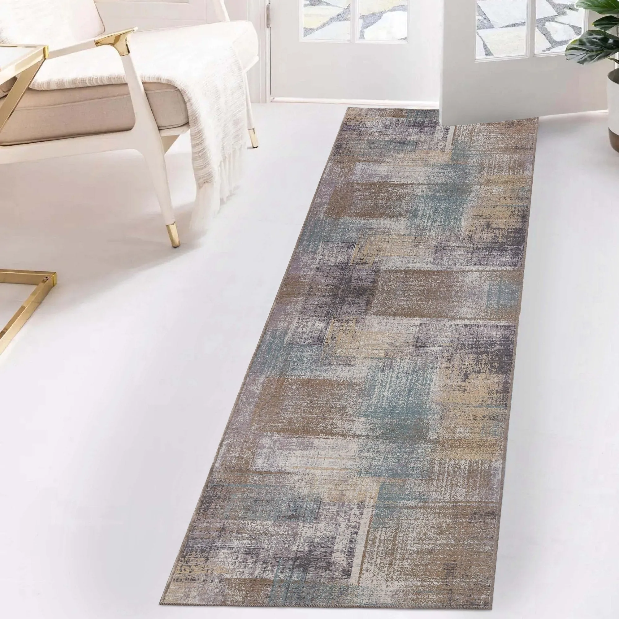 Superior Ara Patchwork Non-Slip Machine Washable Indoor Area Rug or Runner