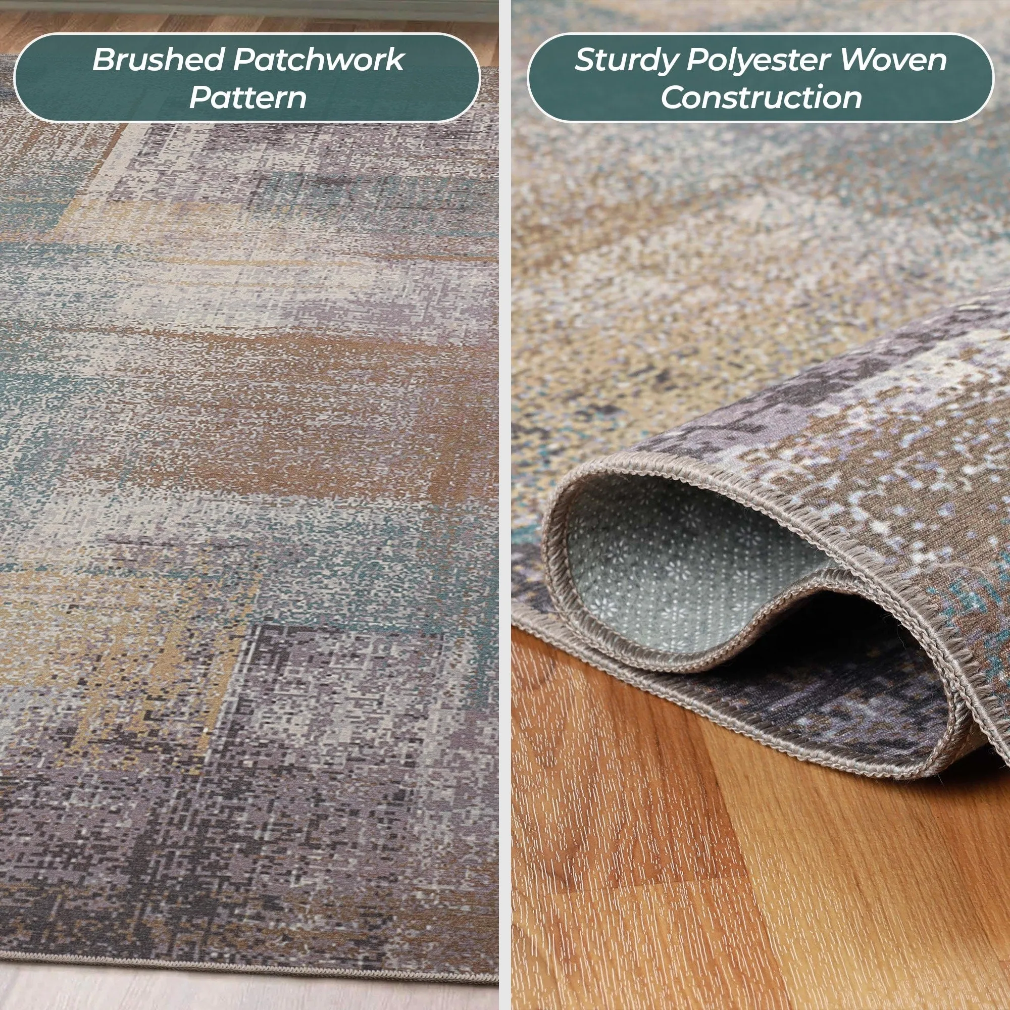 Superior Ara Patchwork Non-Slip Machine Washable Indoor Area Rug or Runner