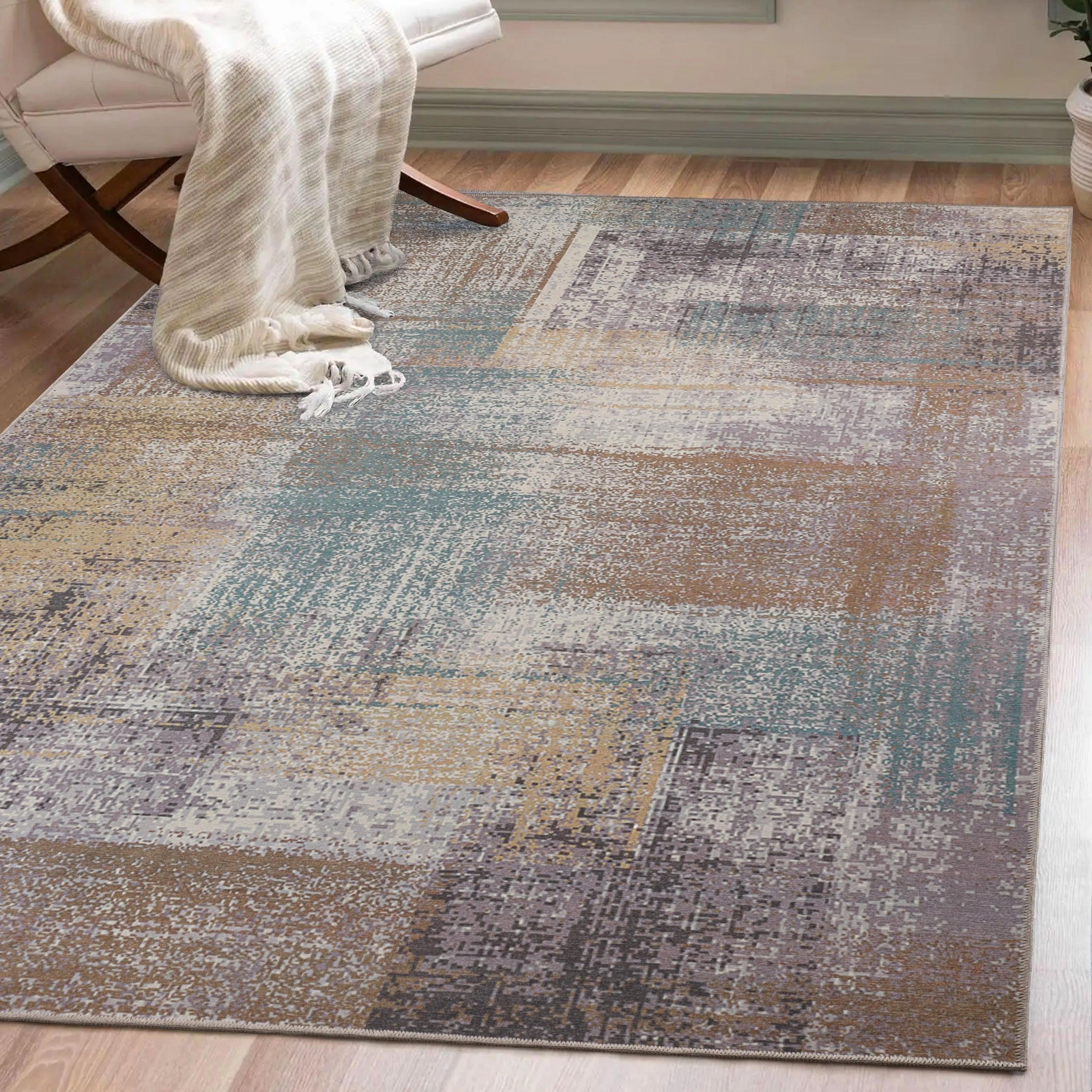 Superior Ara Patchwork Non-Slip Machine Washable Indoor Area Rug or Runner