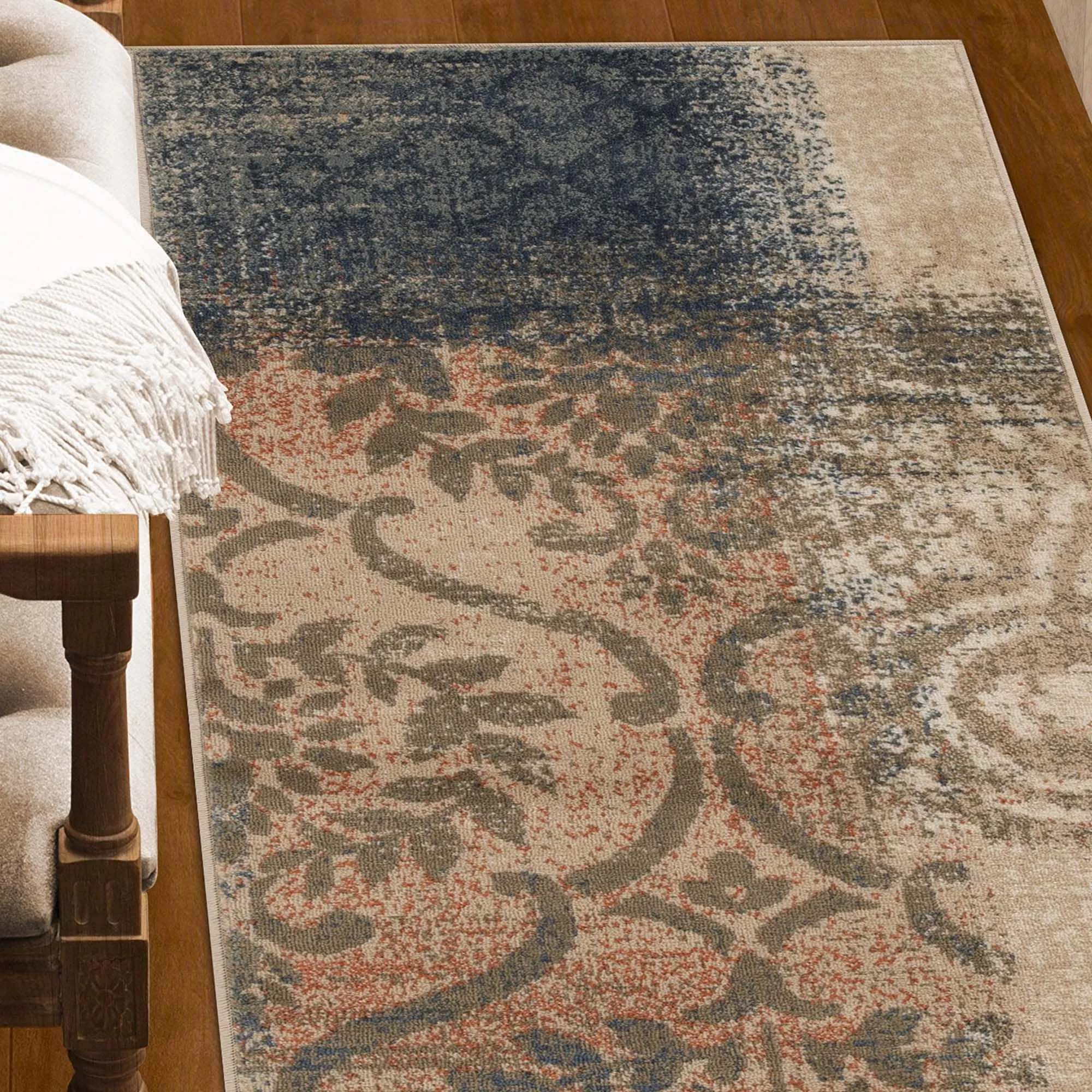 Superior Bristol Distressed Abstract Damask Indoor Runner or Area Rug