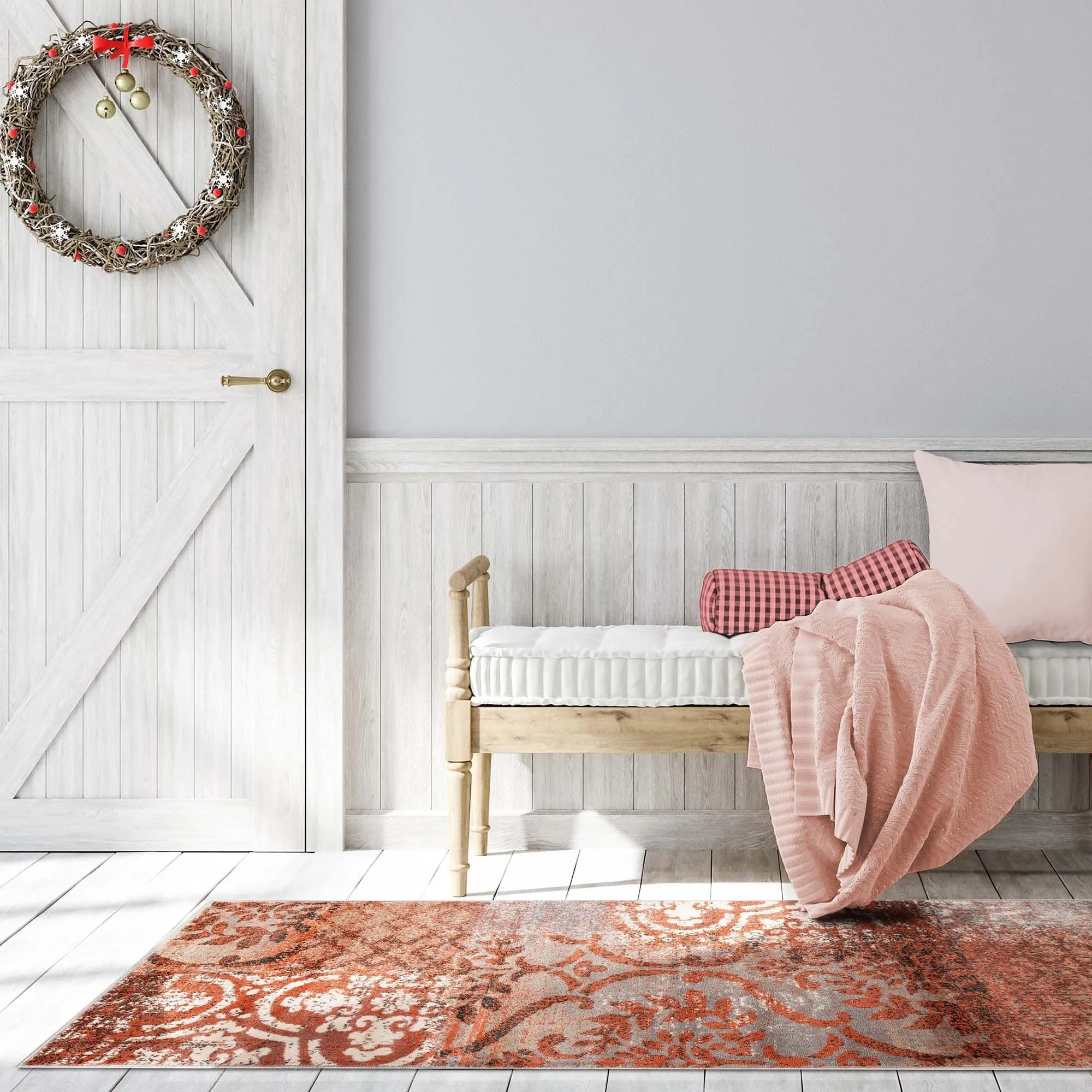 Superior Bristol Distressed Abstract Damask Indoor Runner or Area Rug