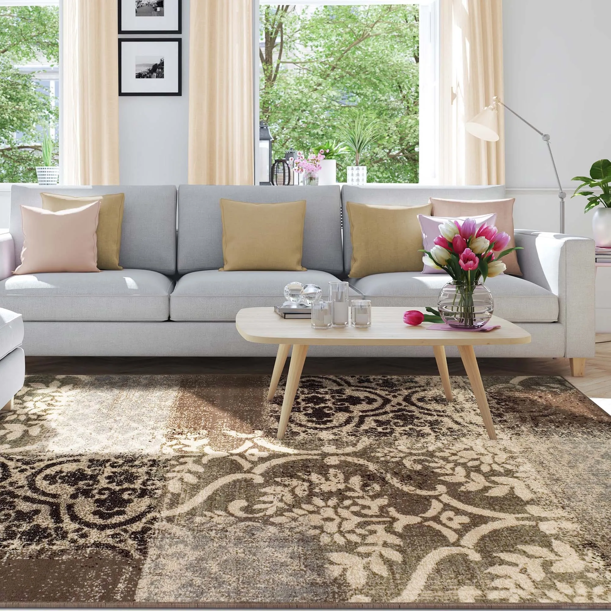 Superior Bristol Distressed Abstract Damask Indoor Runner or Area Rug