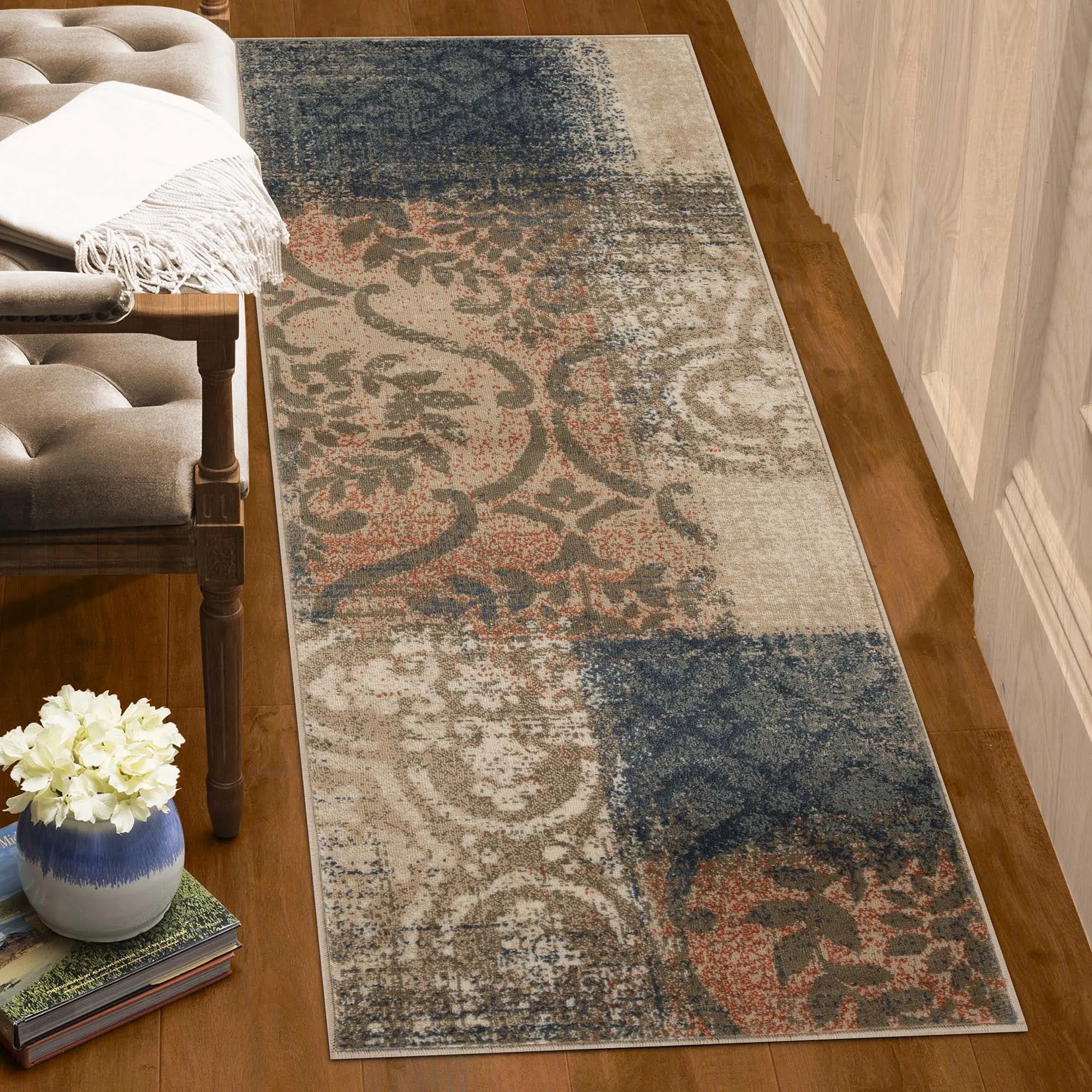 Superior Bristol Distressed Abstract Damask Indoor Runner or Area Rug