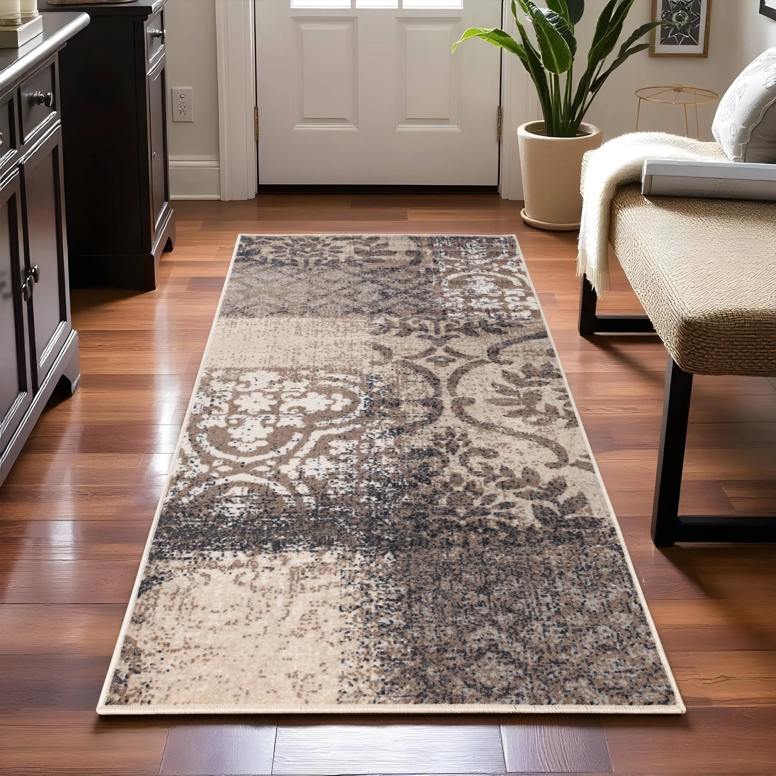 Superior Bristol Distressed Abstract Damask Indoor Runner or Area Rug
