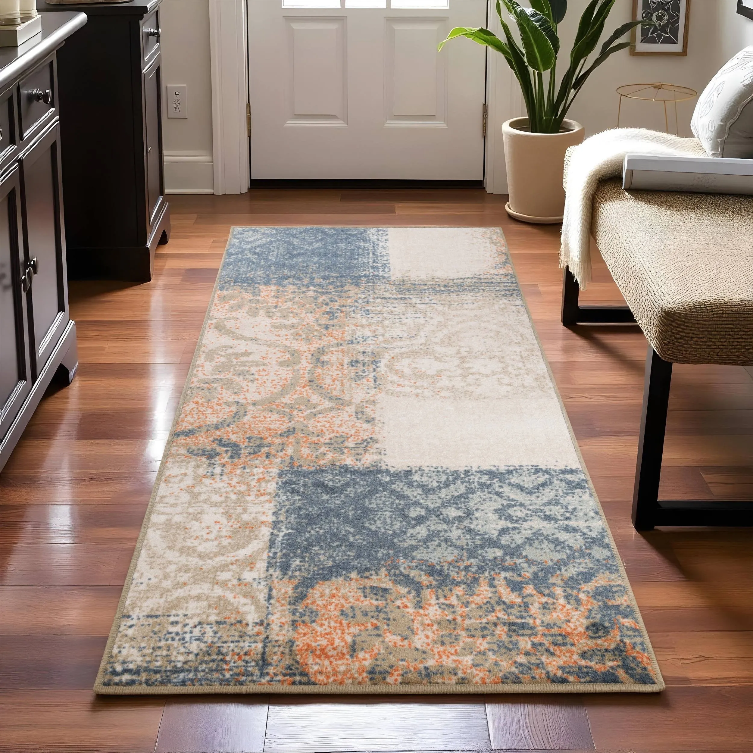 Superior Bristol Distressed Abstract Damask Indoor Runner or Area Rug