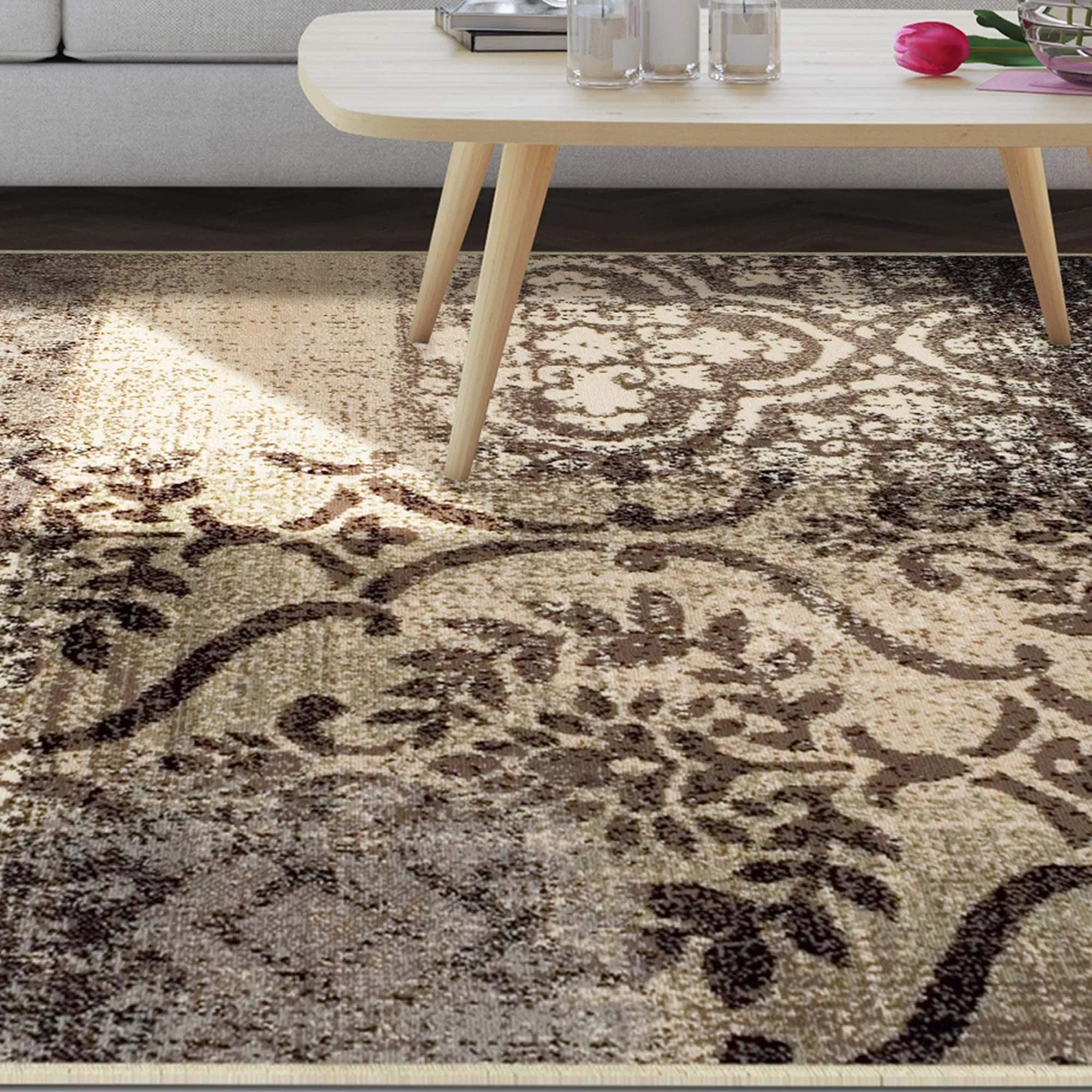 Superior Bristol Distressed Abstract Damask Indoor Runner or Area Rug
