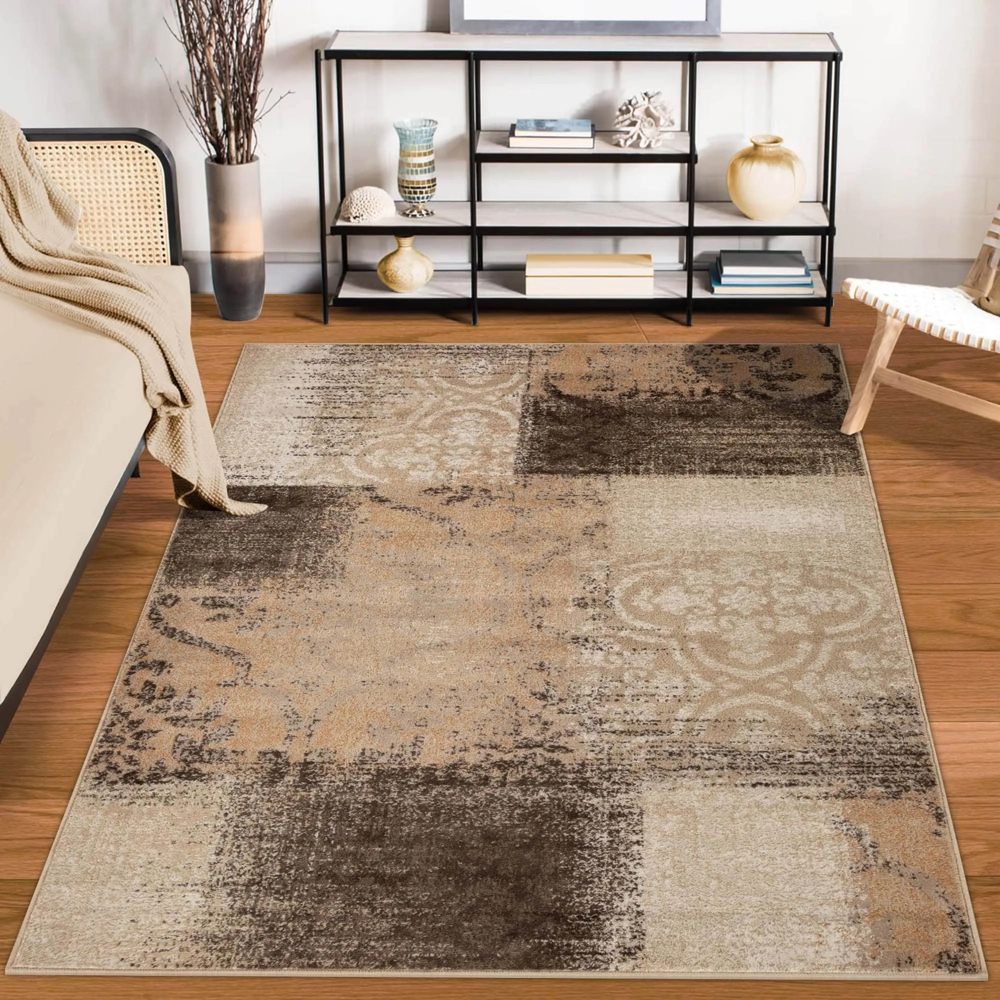 Superior Bristol Distressed Abstract Damask Indoor Runner or Area Rug