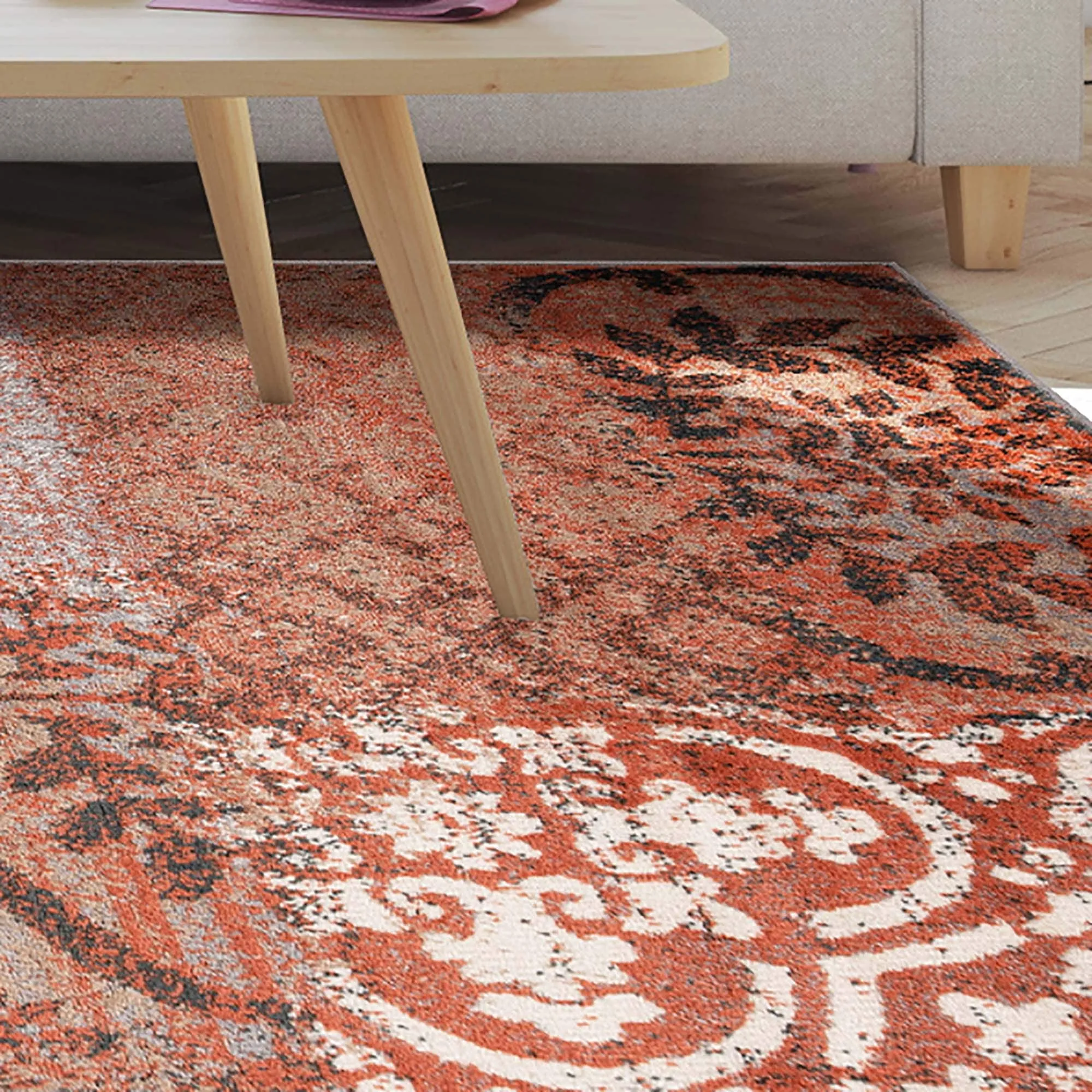 Superior Bristol Distressed Abstract Damask Indoor Runner or Area Rug