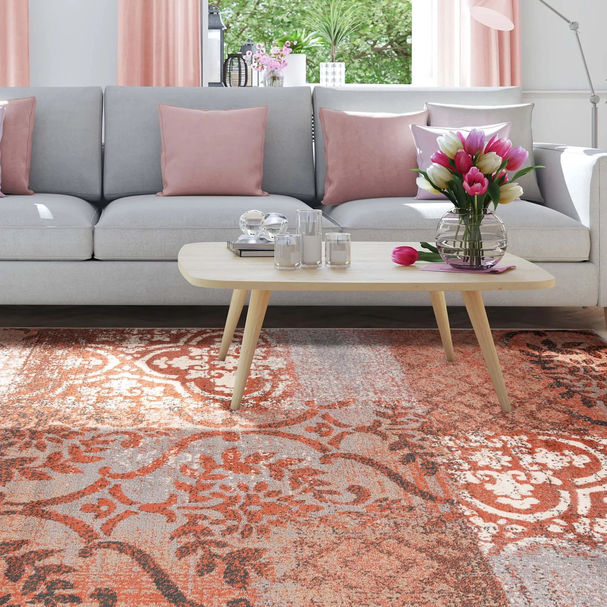 Superior Bristol Distressed Abstract Damask Indoor Runner or Area Rug