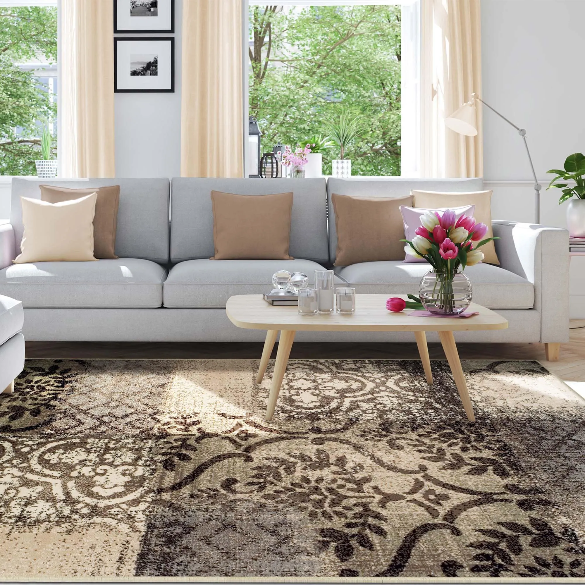 Superior Bristol Distressed Abstract Damask Indoor Runner or Area Rug