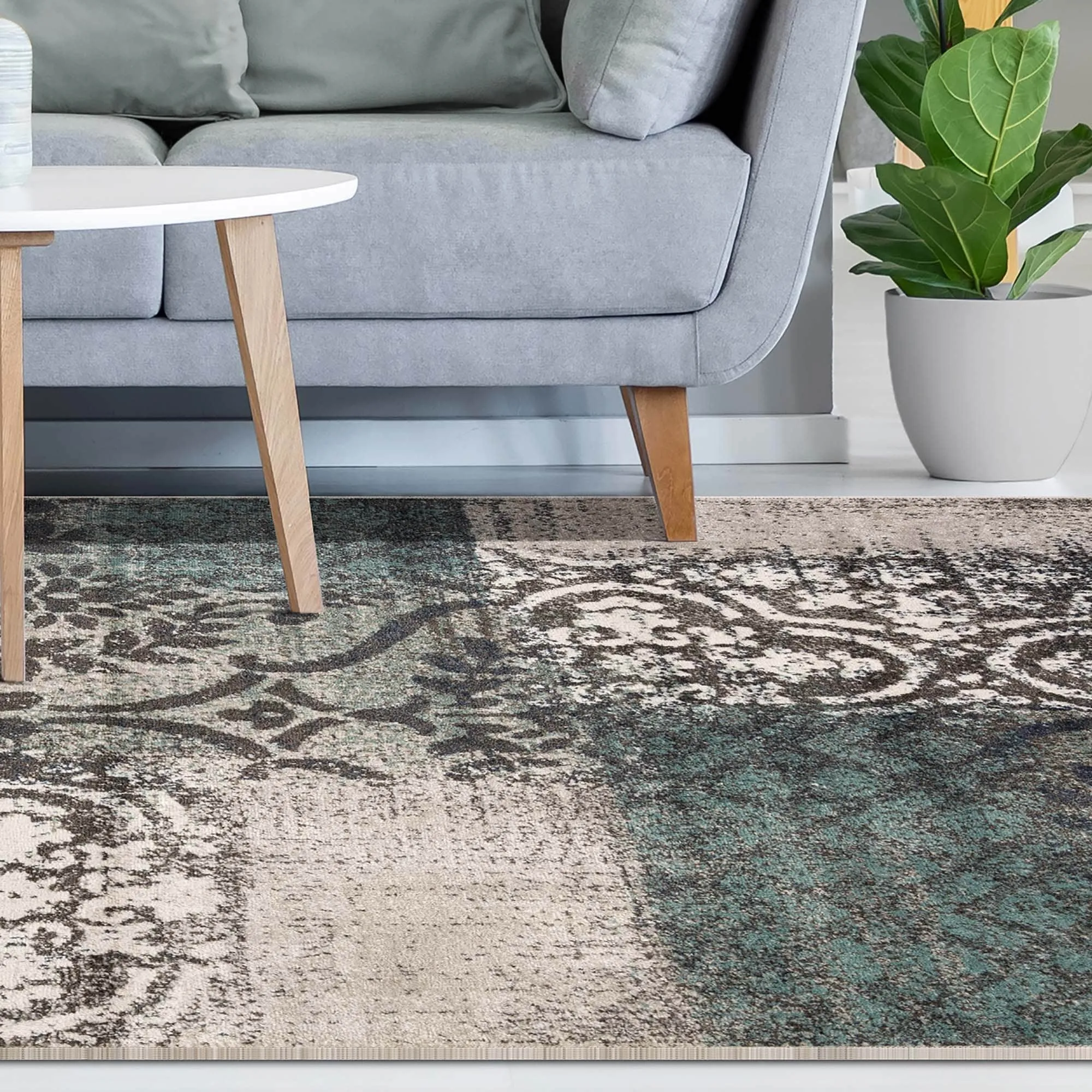 Superior Bristol Distressed Abstract Damask Indoor Runner or Area Rug
